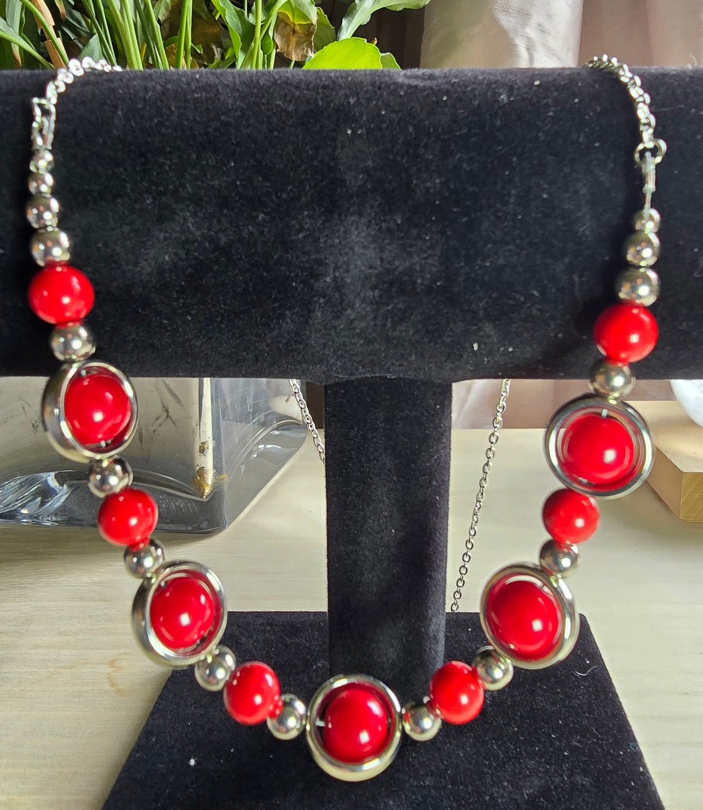 Silver Ringed Beaded Jewellery Set - Matching Necklace, Bracelet and Earrings bundle