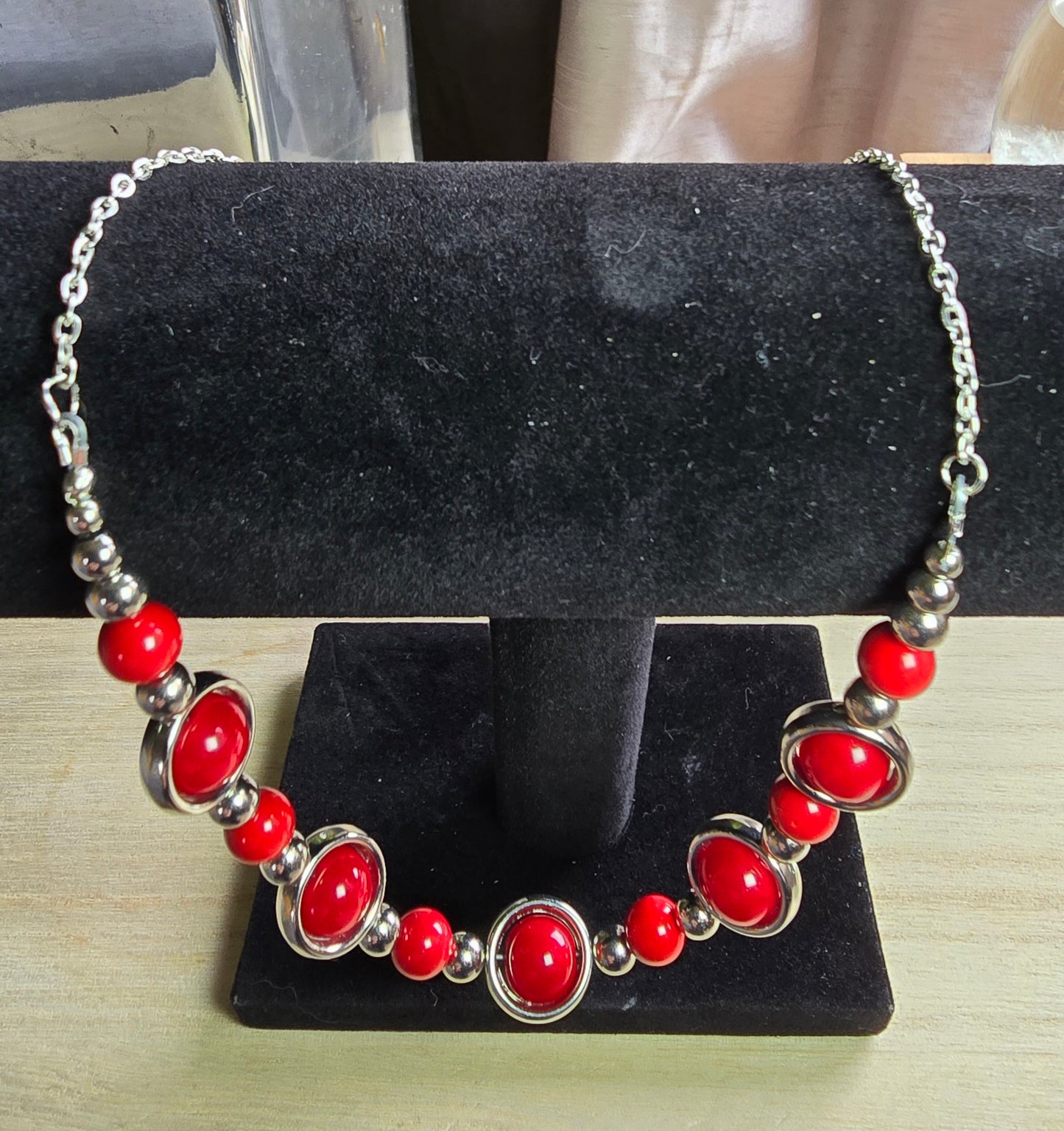 Silver Ringed Beaded Jewellery Set - Matching Necklace, Bracelet and Earrings bundle