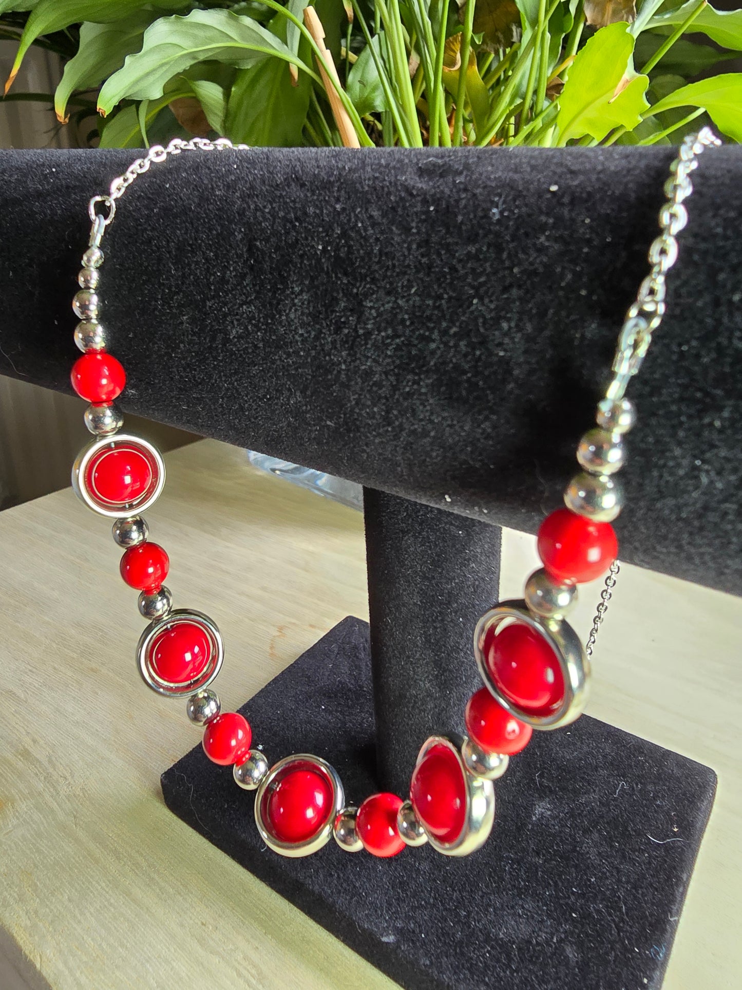 Silver Ringed Beaded Jewellery Set - Matching Necklace, Bracelet and Earrings bundle