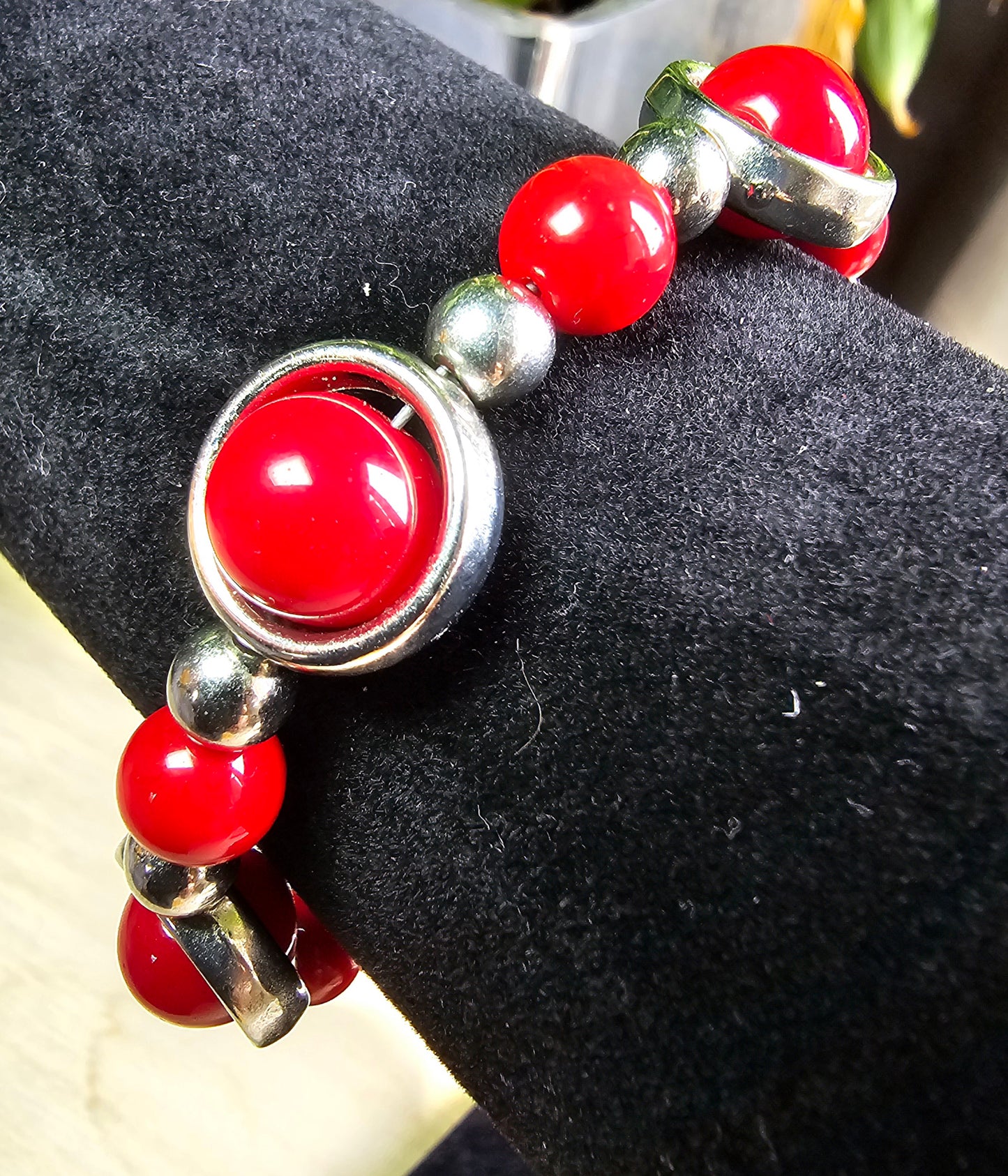 Silver Ringed Beaded Jewellery Set - Matching Necklace, Bracelet and Earrings bundle