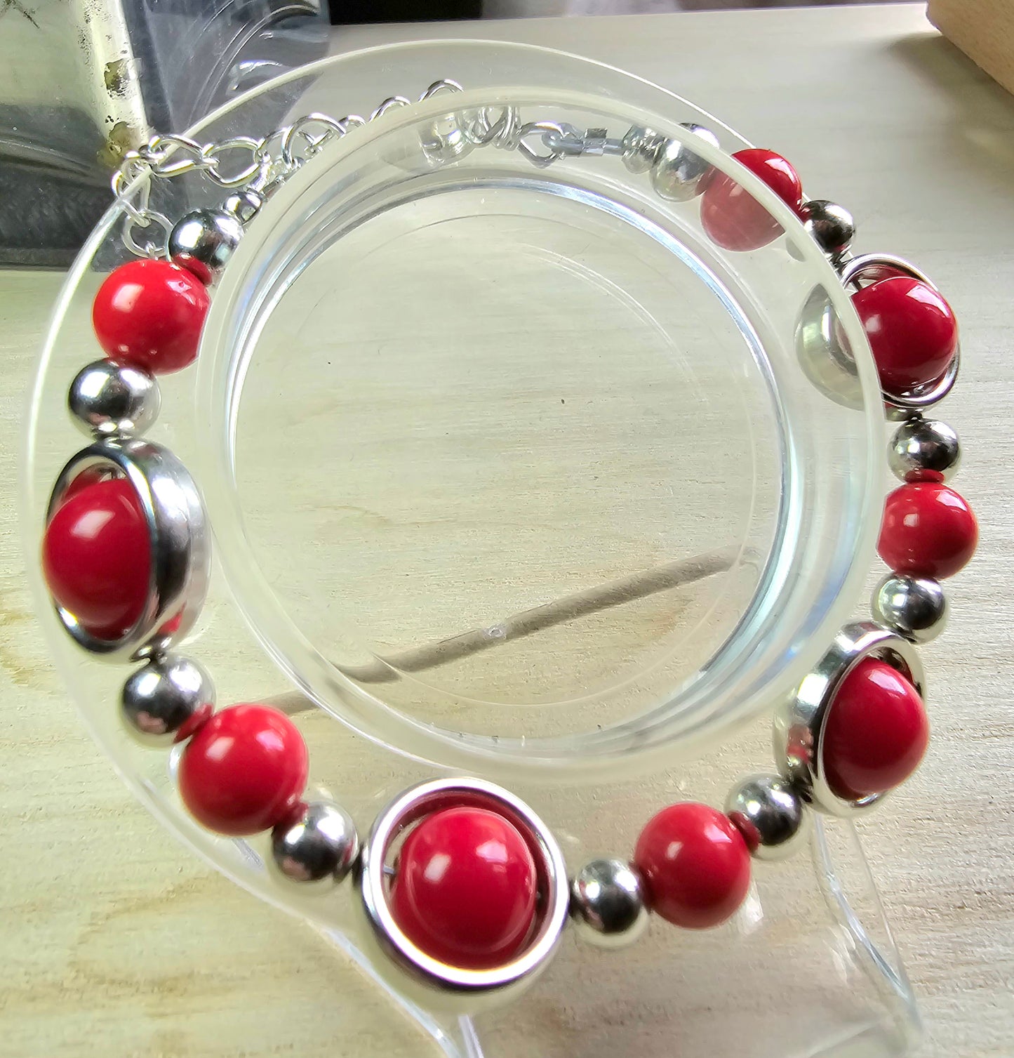 Silver Ringed Beaded Jewellery Set - Matching Necklace, Bracelet and Earrings bundle