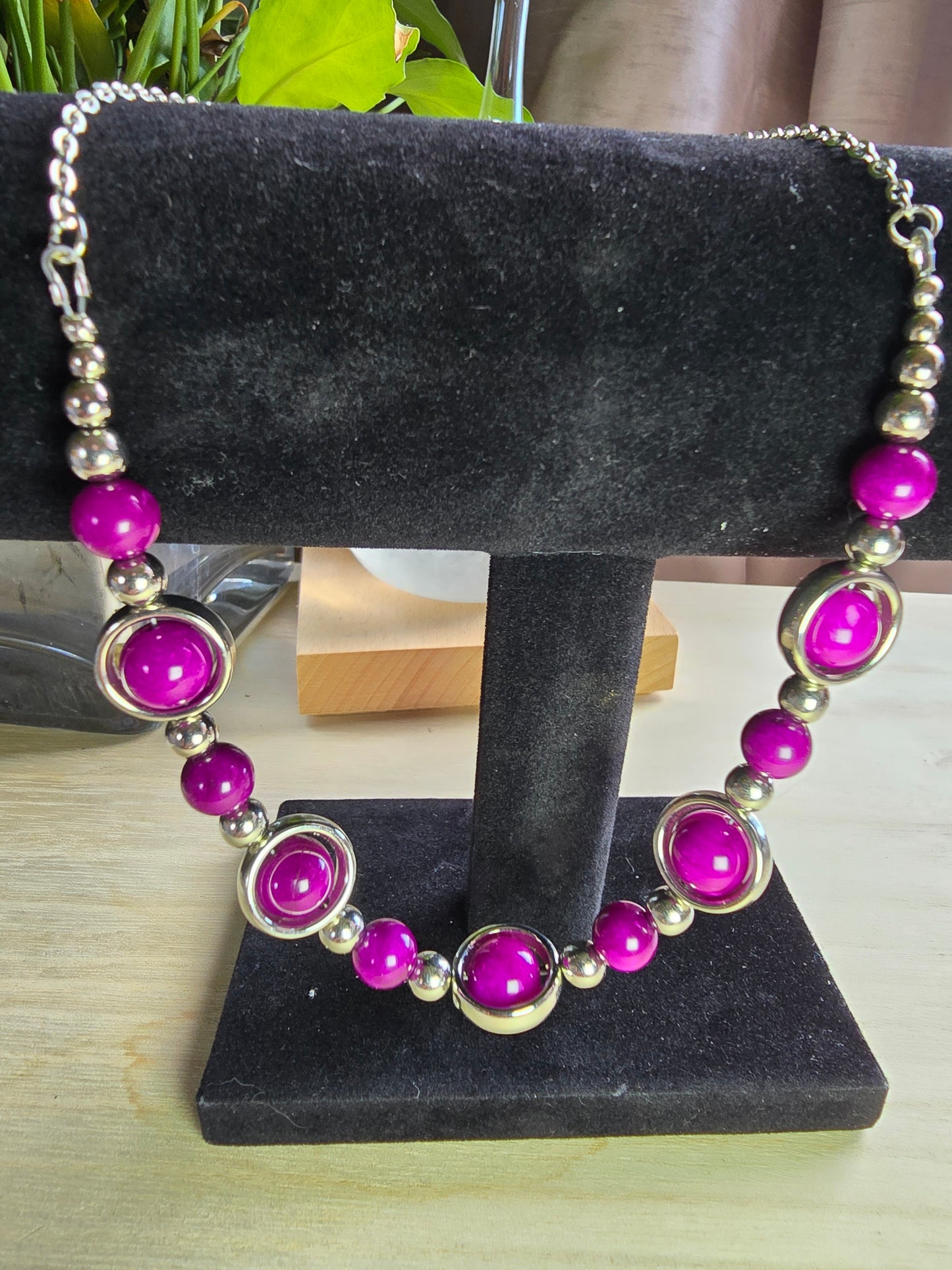 Silver Ringed Beaded Jewellery Set - Matching Necklace, Bracelet and Earrings bundle