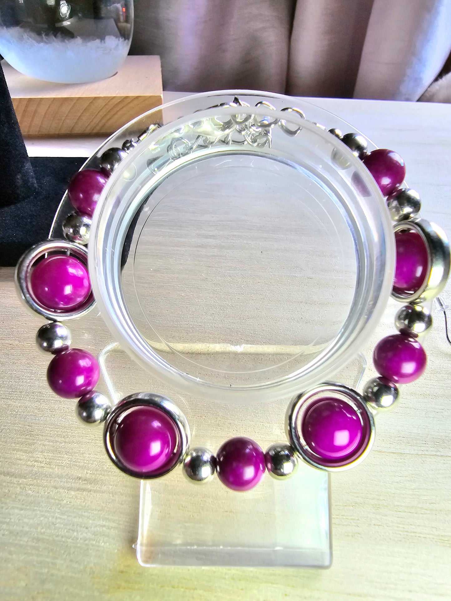 Silver Ringed Beaded Jewellery Set - Matching Necklace, Bracelet and Earrings bundle