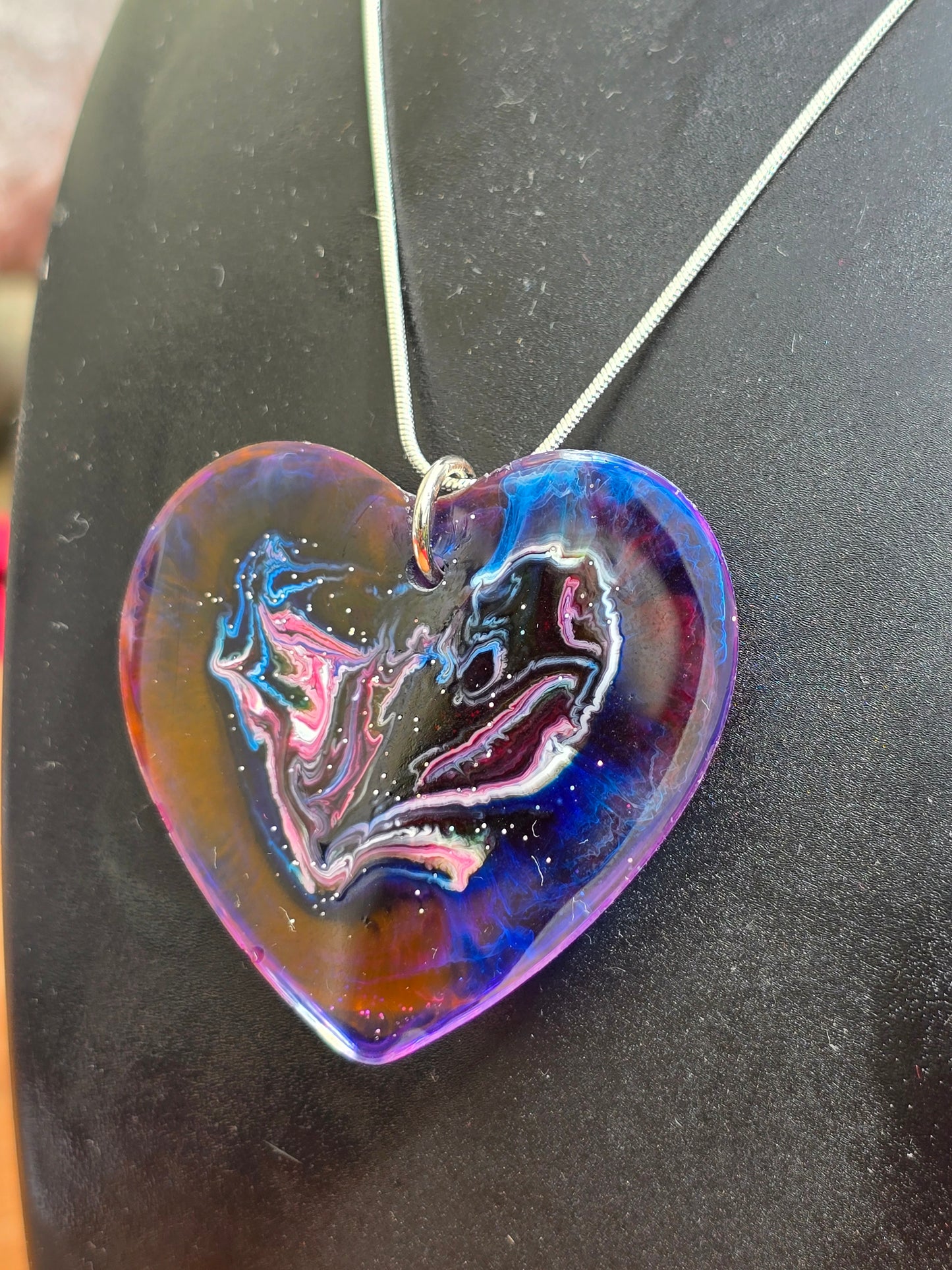 Cosmic Heart Shaped Resin Necklace - Stary effect heart pendant with 45cm snake chain