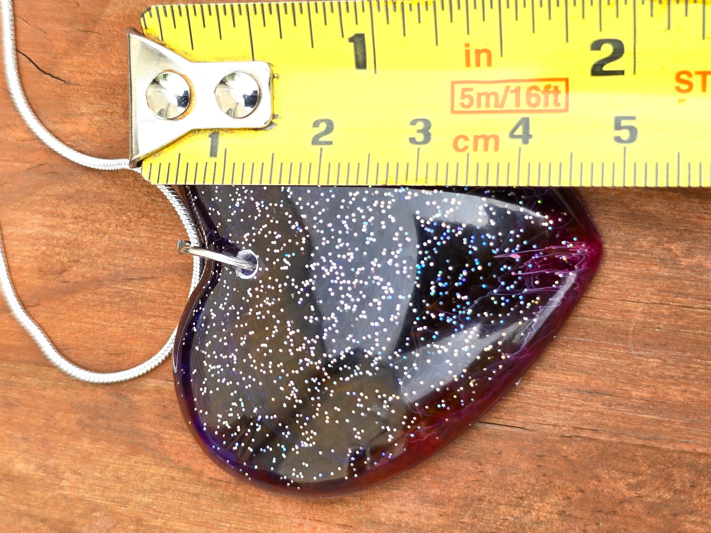Cosmic Heart Shaped Resin Necklace - Stary effect heart pendant with 45cm snake chain
