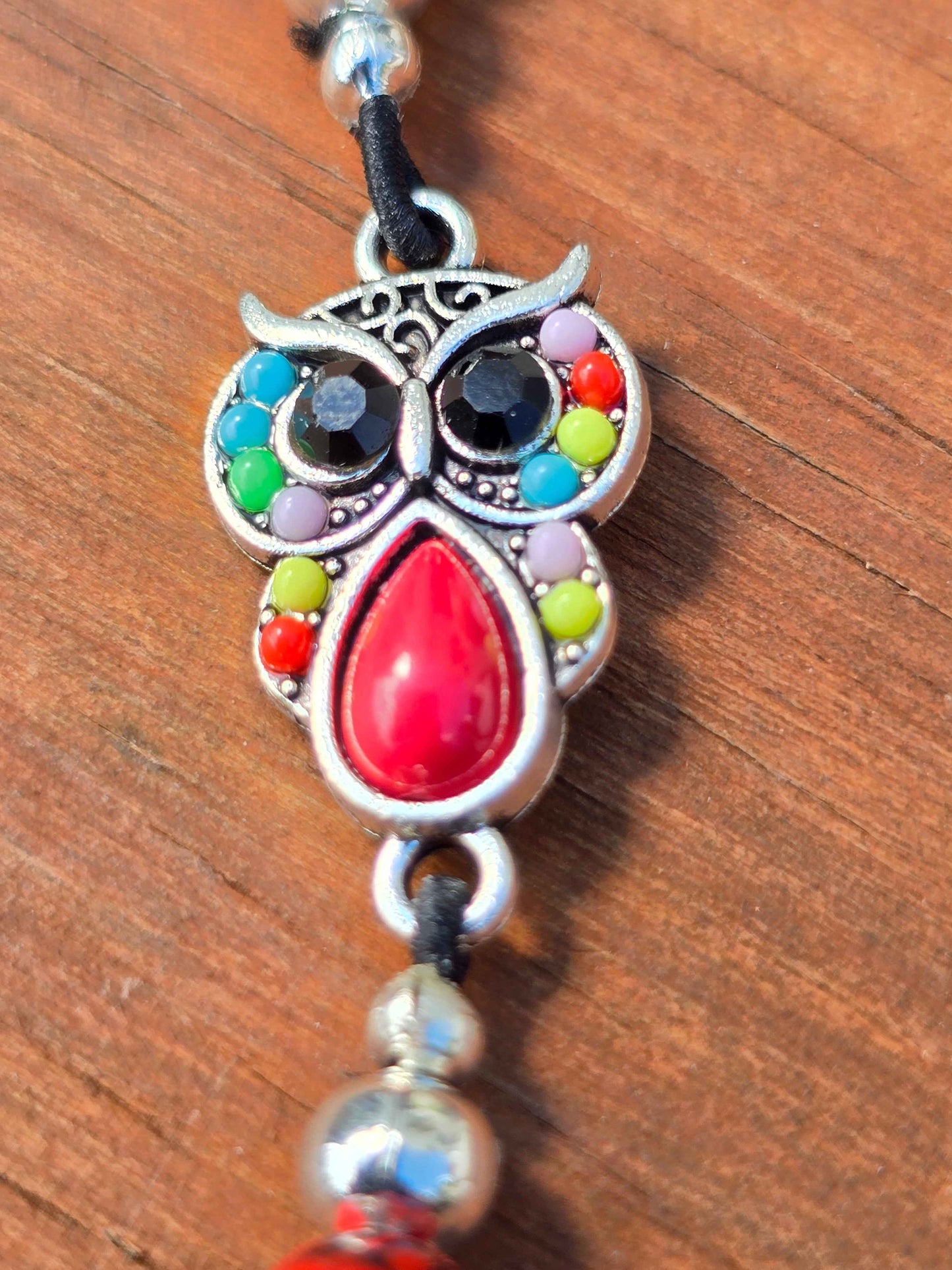Red Owl Elastic Bookmark - Beaded charm page holder for Books, Diaries and Journals