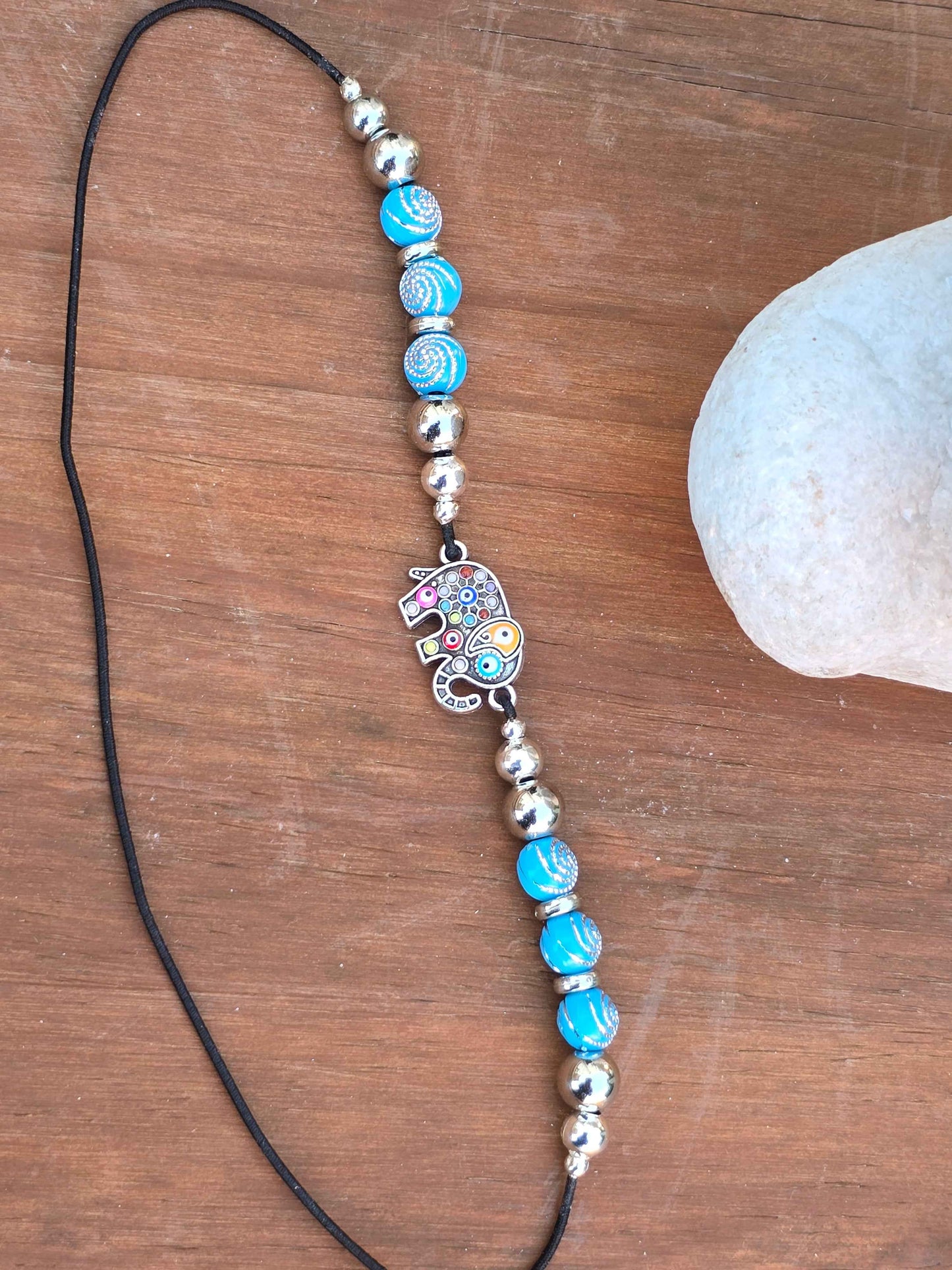Elephant Elastic Bookmark - Beaded charm page holder for Books, Diaries and Journals