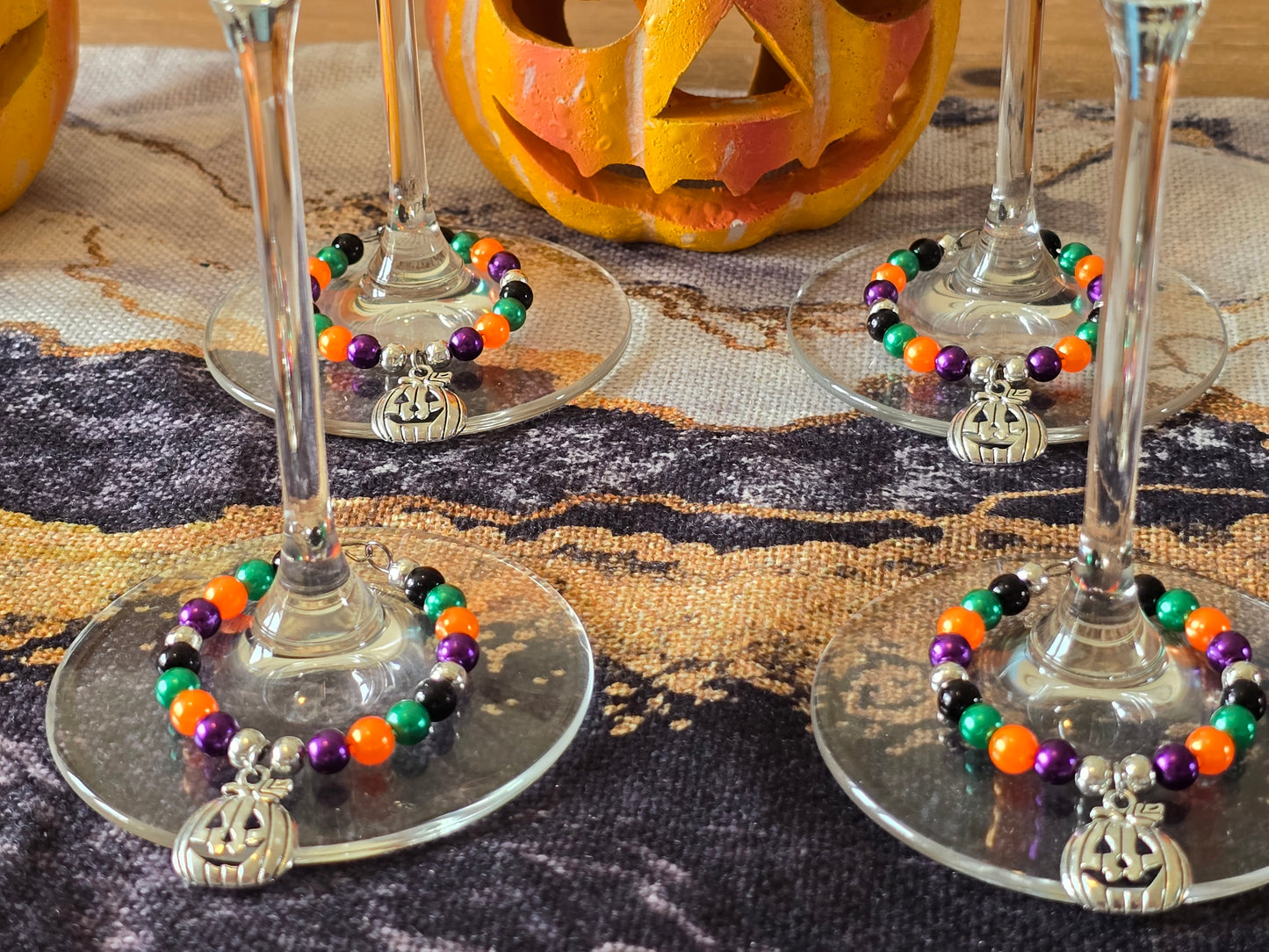 Pumpkin wine glass charms - Halloween party decorations wine/cocktail glass