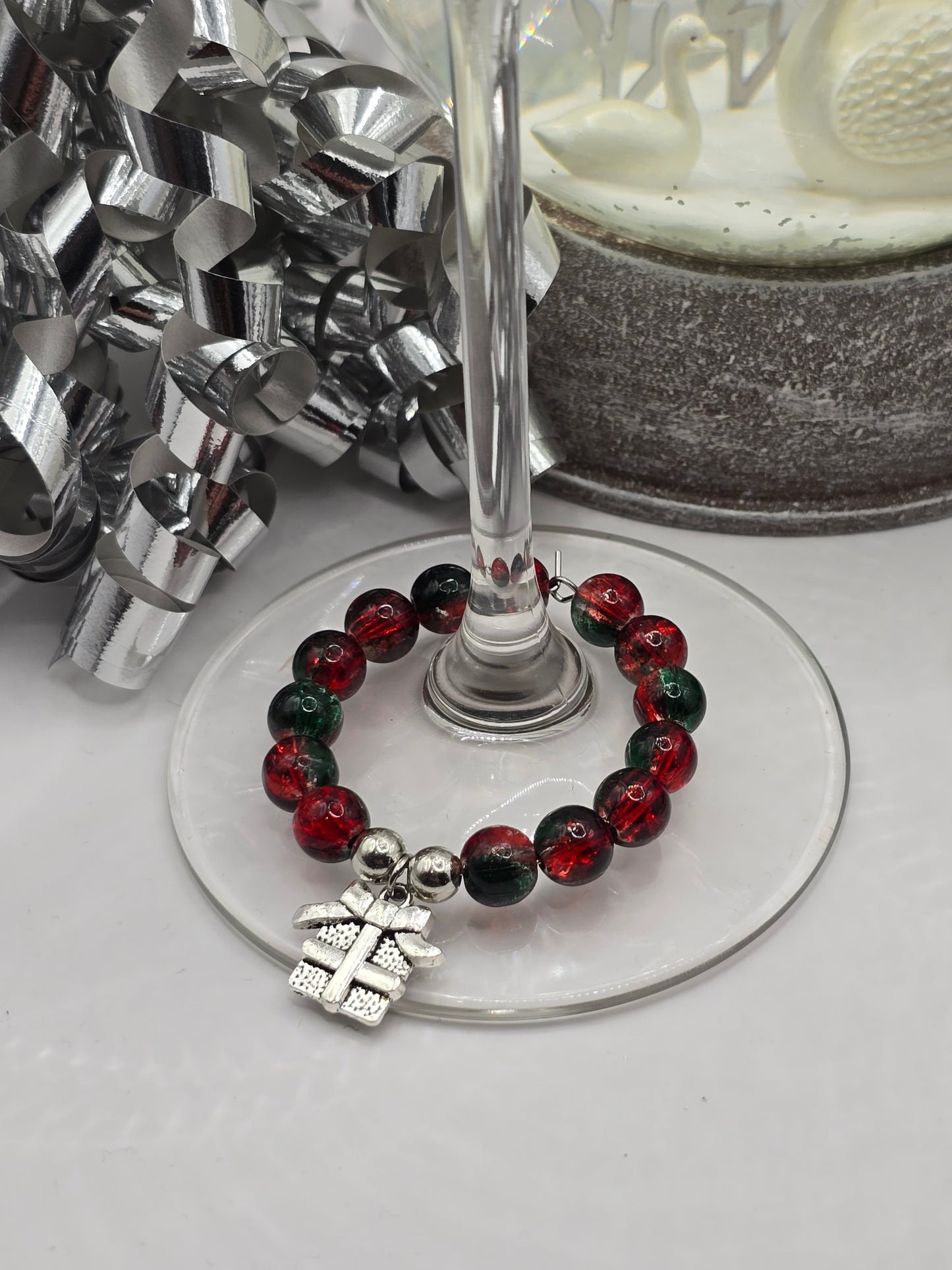 Christmas Wine Glass Charms 4 Pack - Xmas Tree, Stocking, Gift, Snowflake