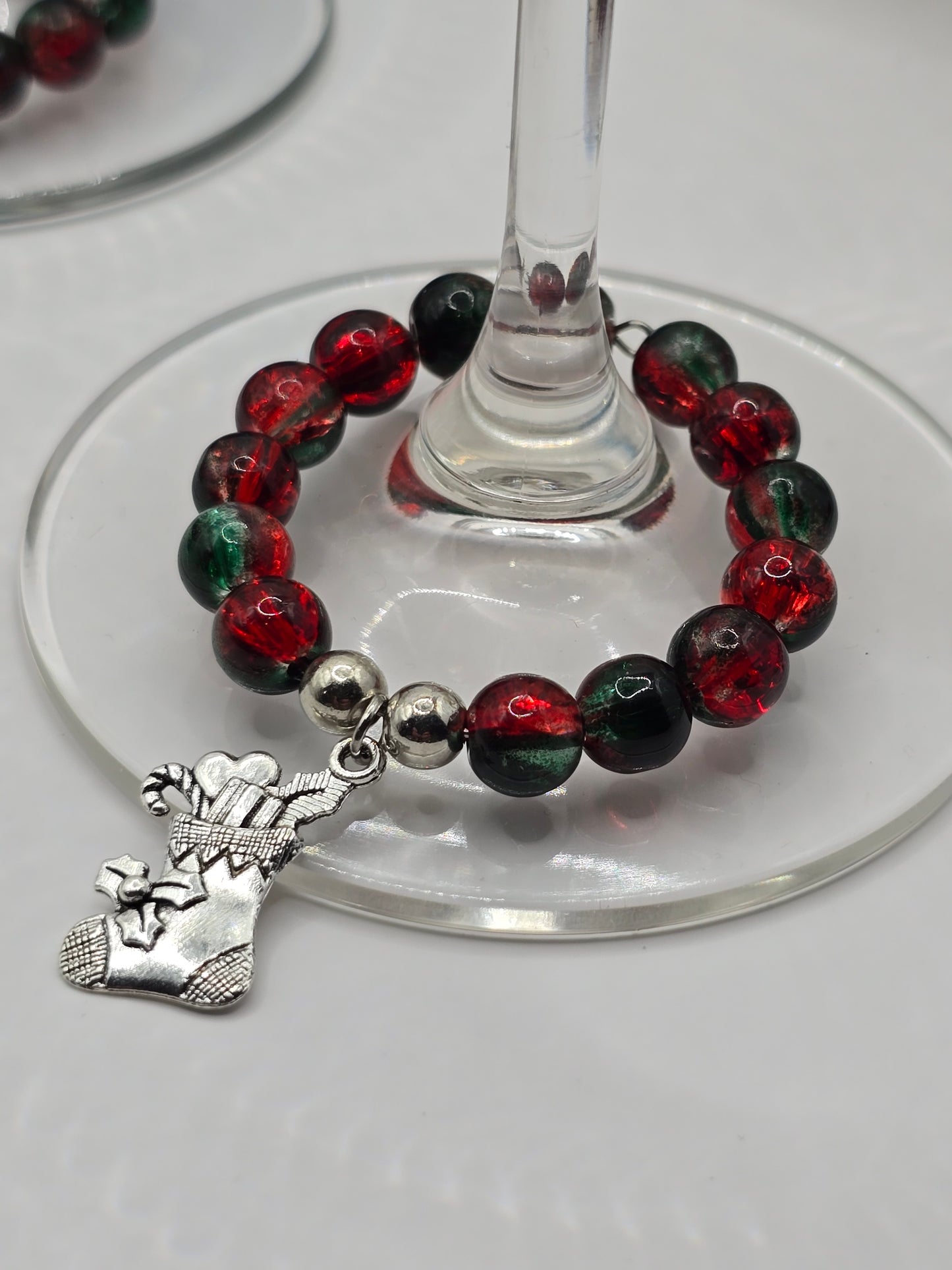 Christmas Wine Glass Charms 4 Pack - Xmas Tree, Stocking, Gift, Snowflake