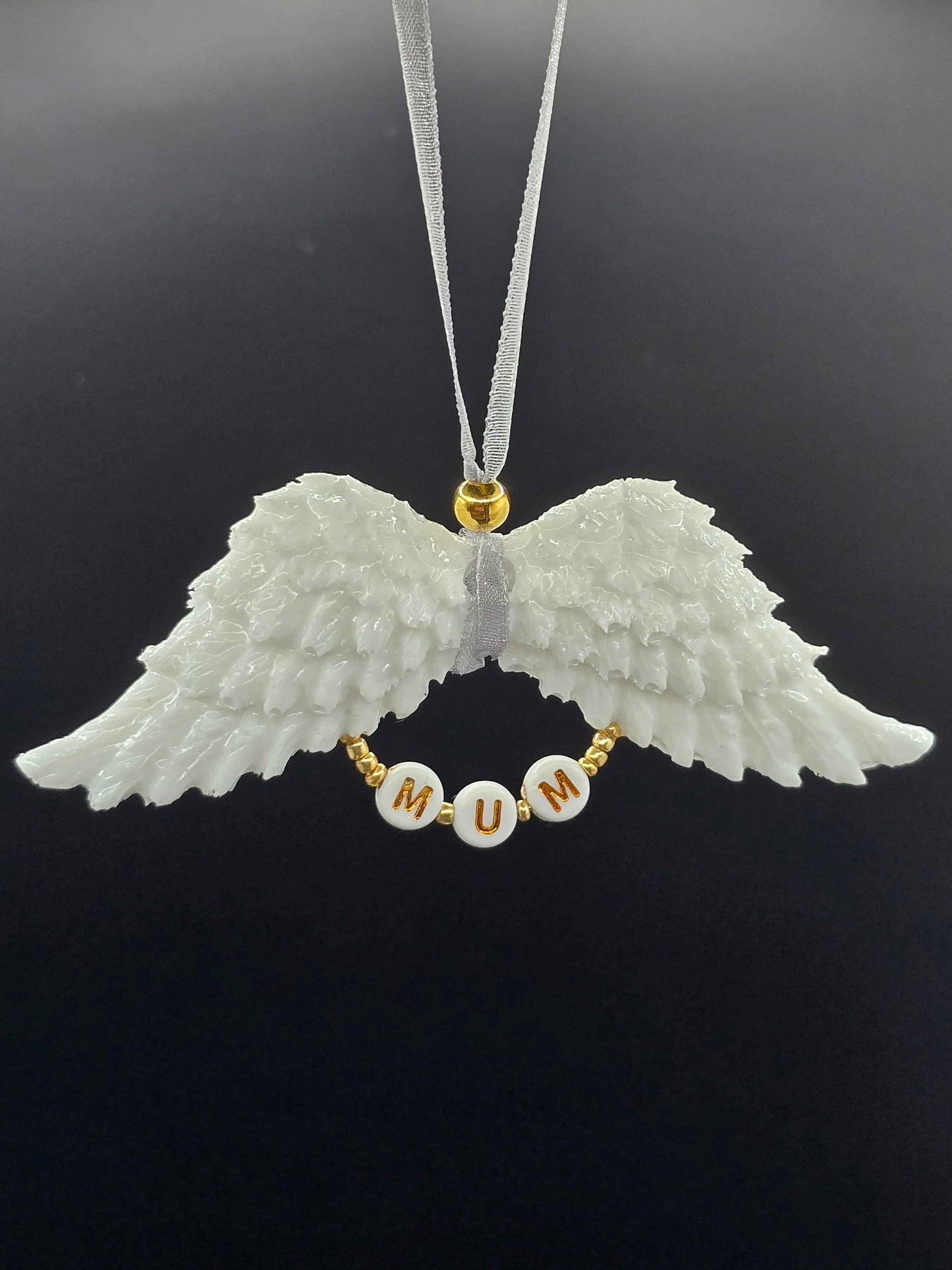 White Resin Angel Wings (Mum / Dad / Personalised) - Hanging Decoration