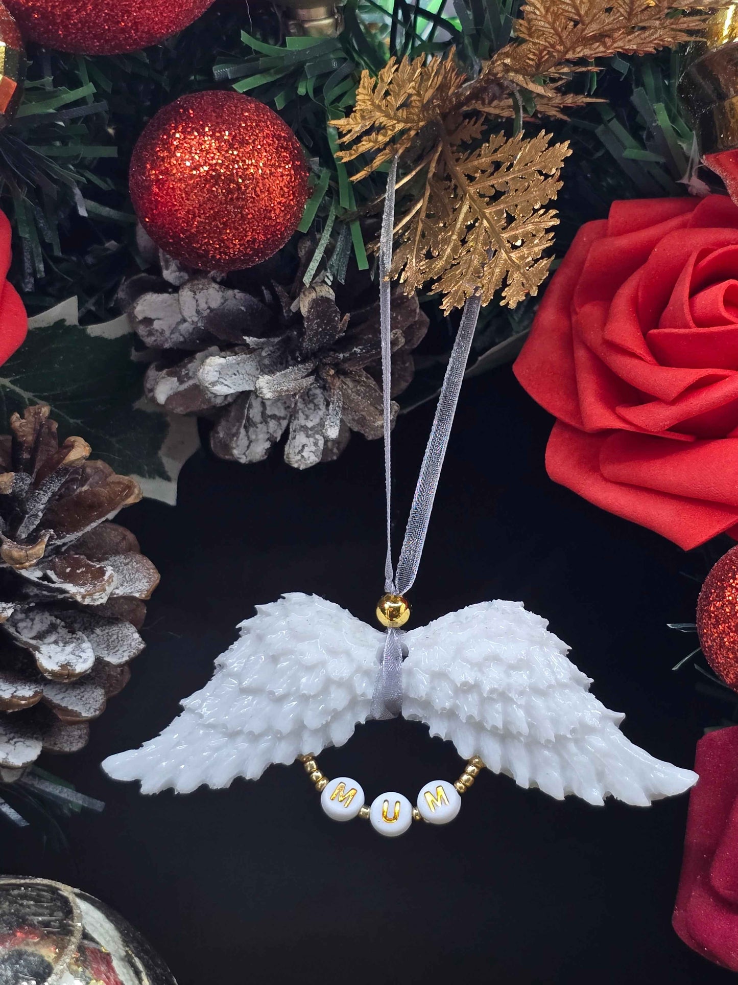 White Resin Angel Wings (Mum / Dad / Personalised) - Hanging Decoration