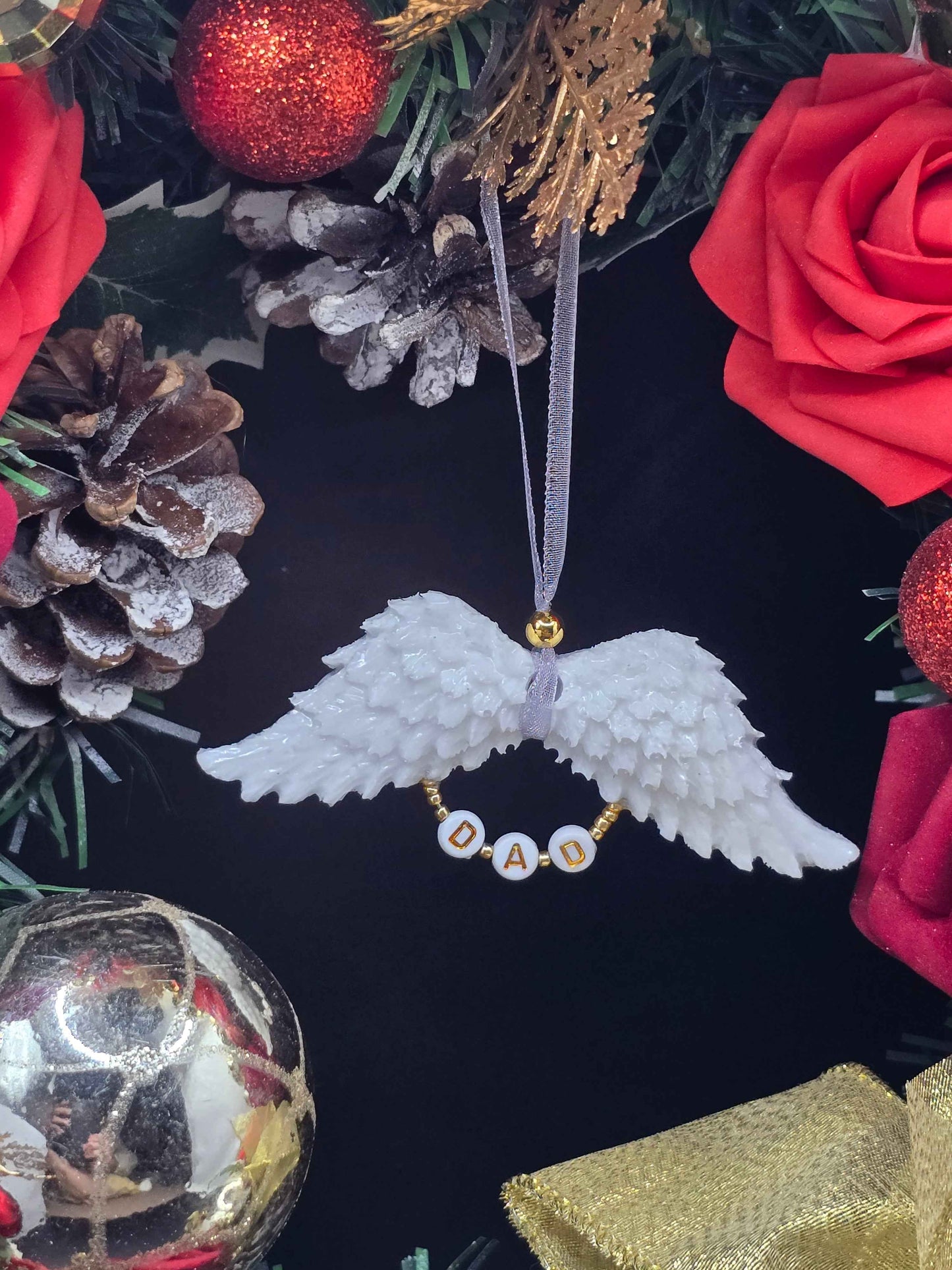 White Resin Angel Wings (Mum / Dad / Personalised) - Hanging Decoration