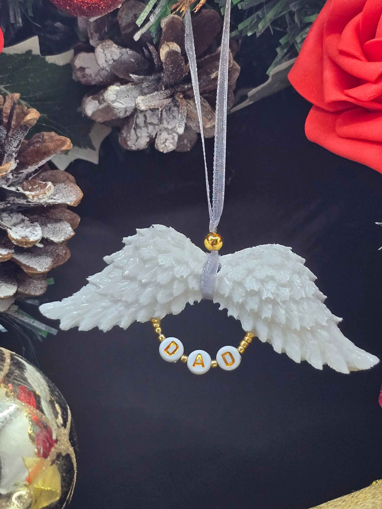 White Resin Angel Wings (Mum / Dad / Personalised) - Hanging Decoration