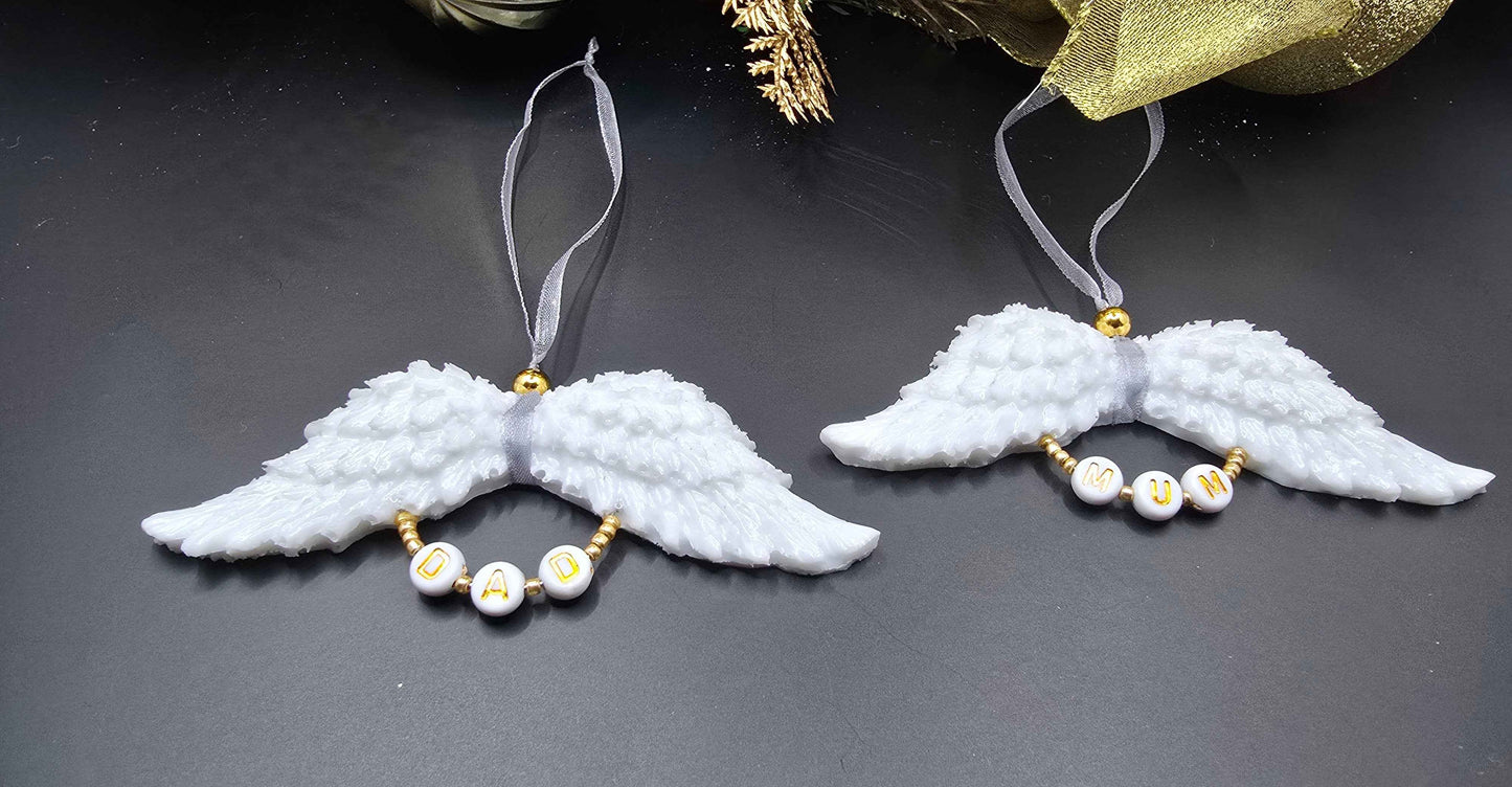 White Resin Angel Wings (Mum / Dad / Personalised) - Hanging Decoration