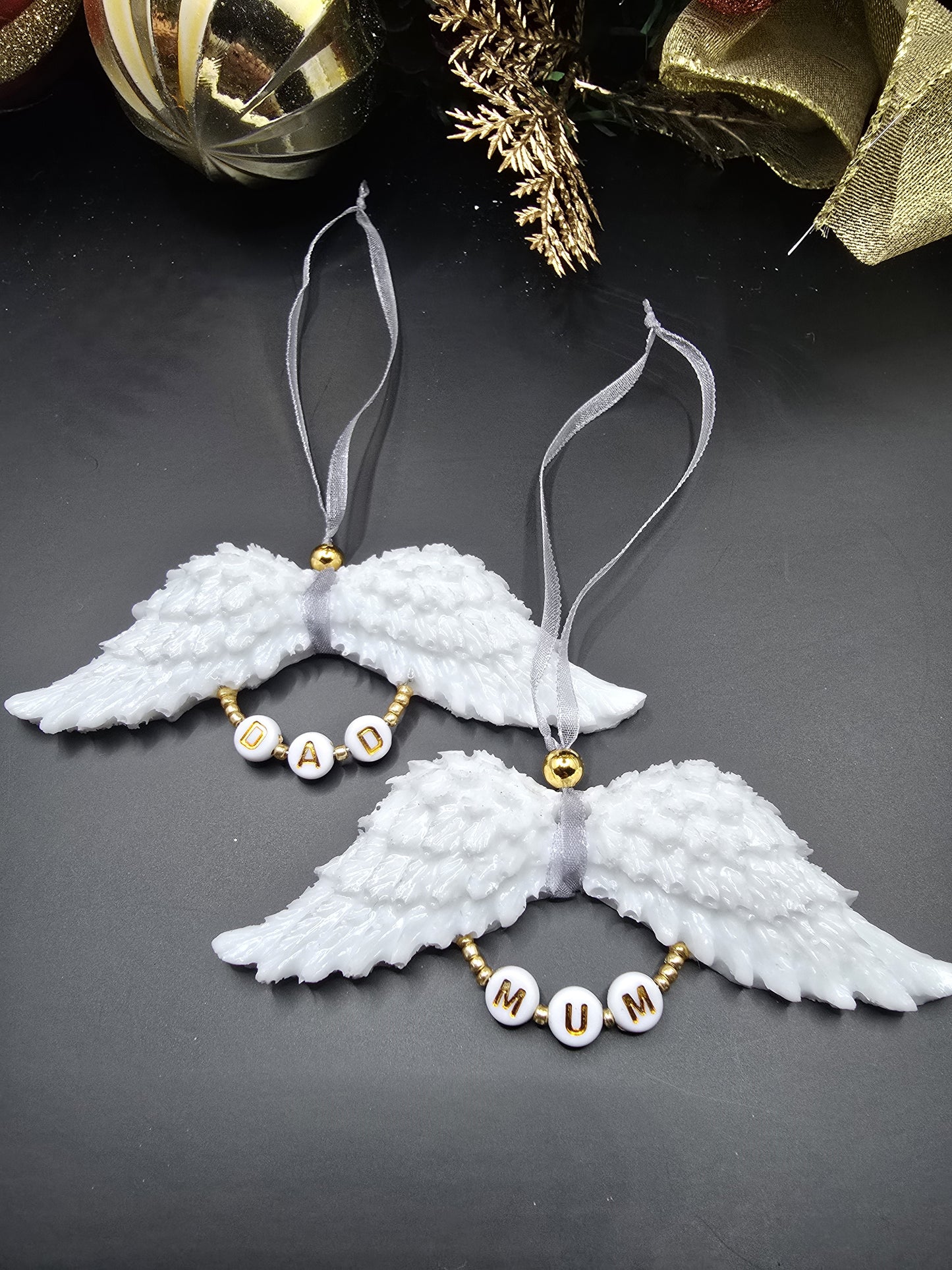 White Resin Angel Wings (Mum / Dad) - Hanging Decoration