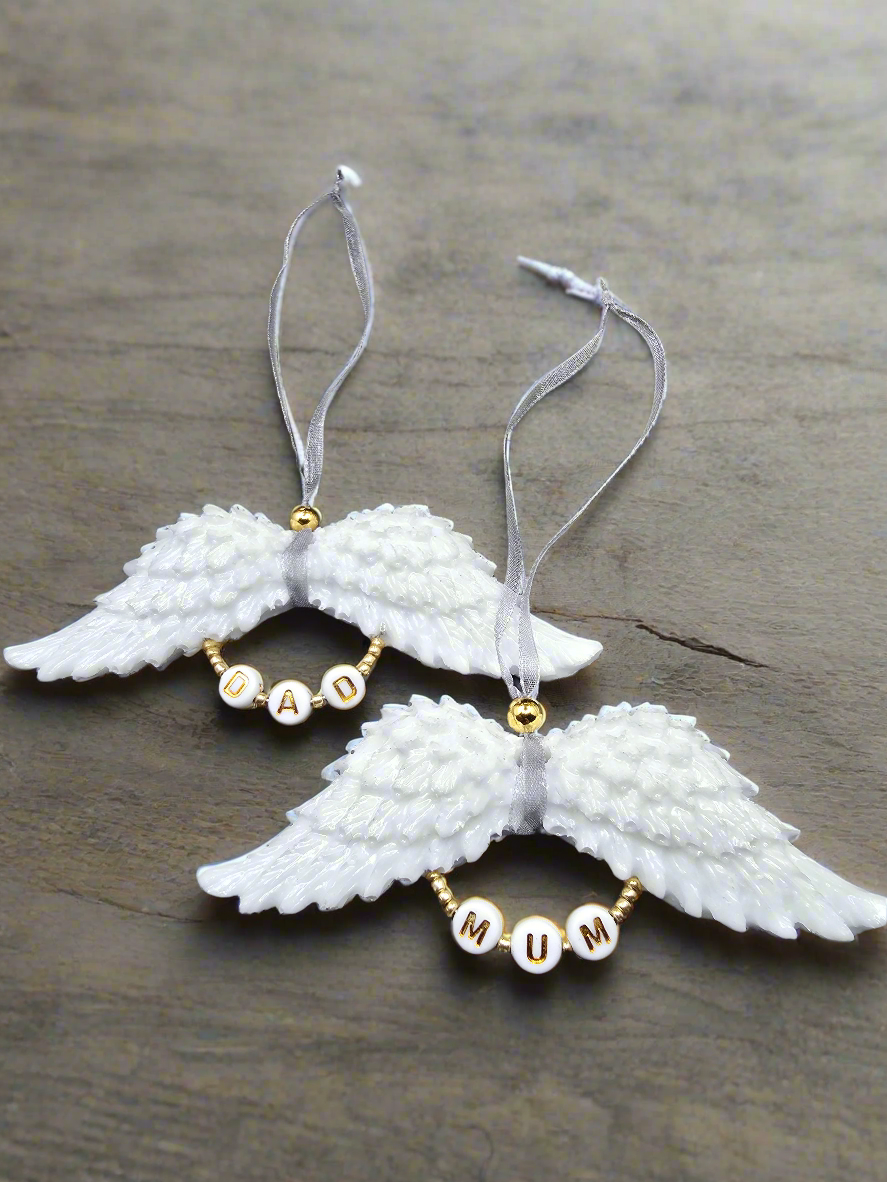 White Resin Angel Wings (Mum / Dad) - Hanging Decoration