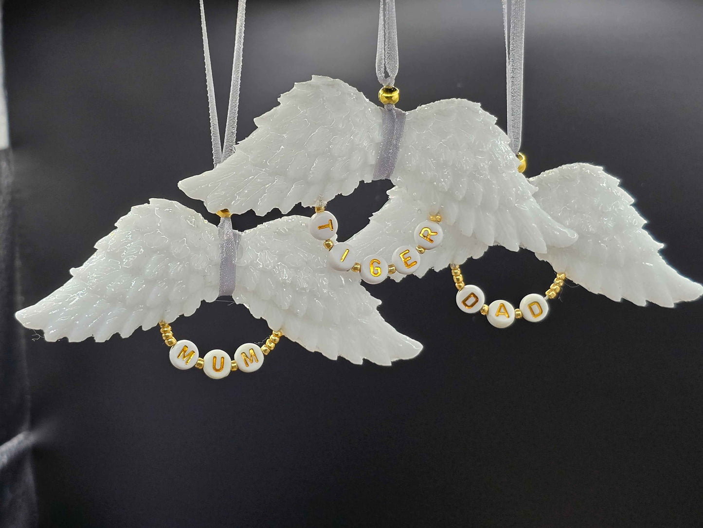 White Resin Angel Wings (Mum / Dad / Personalised) - Hanging Decoration