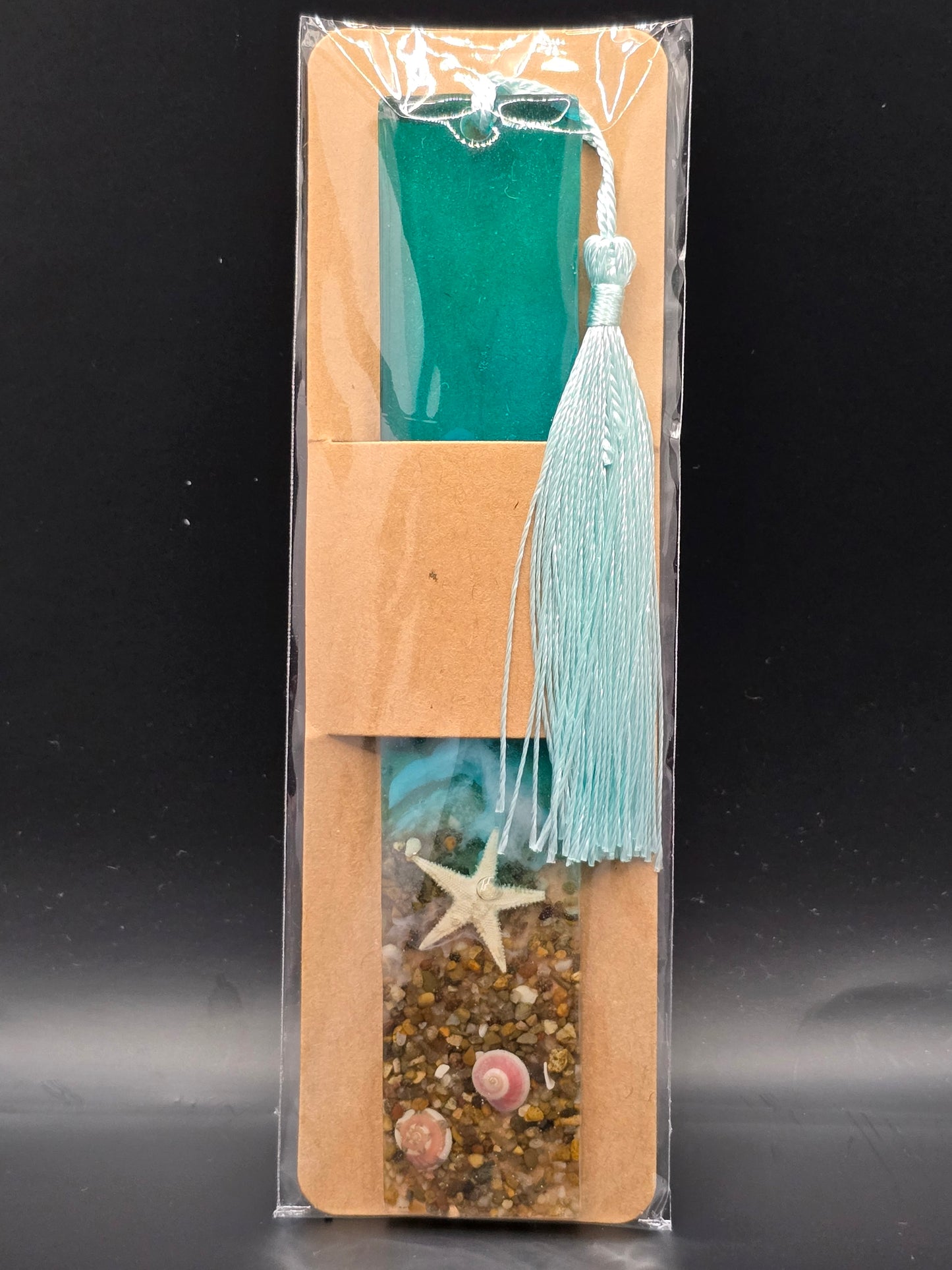 Beach themed resin bookmark - Resin ocean with real sand and shells