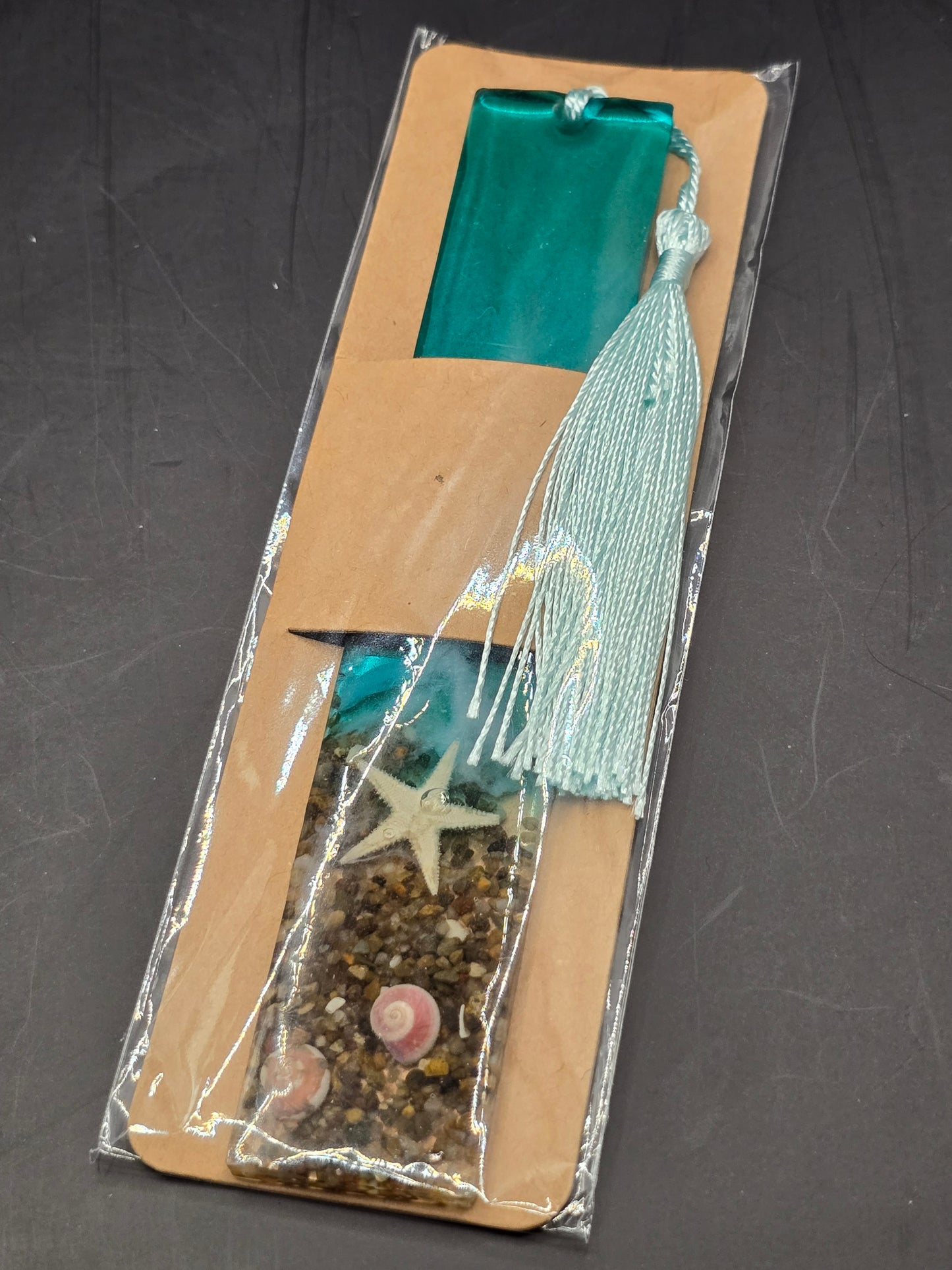 Beach themed resin bookmark - Resin ocean with real sand and shells