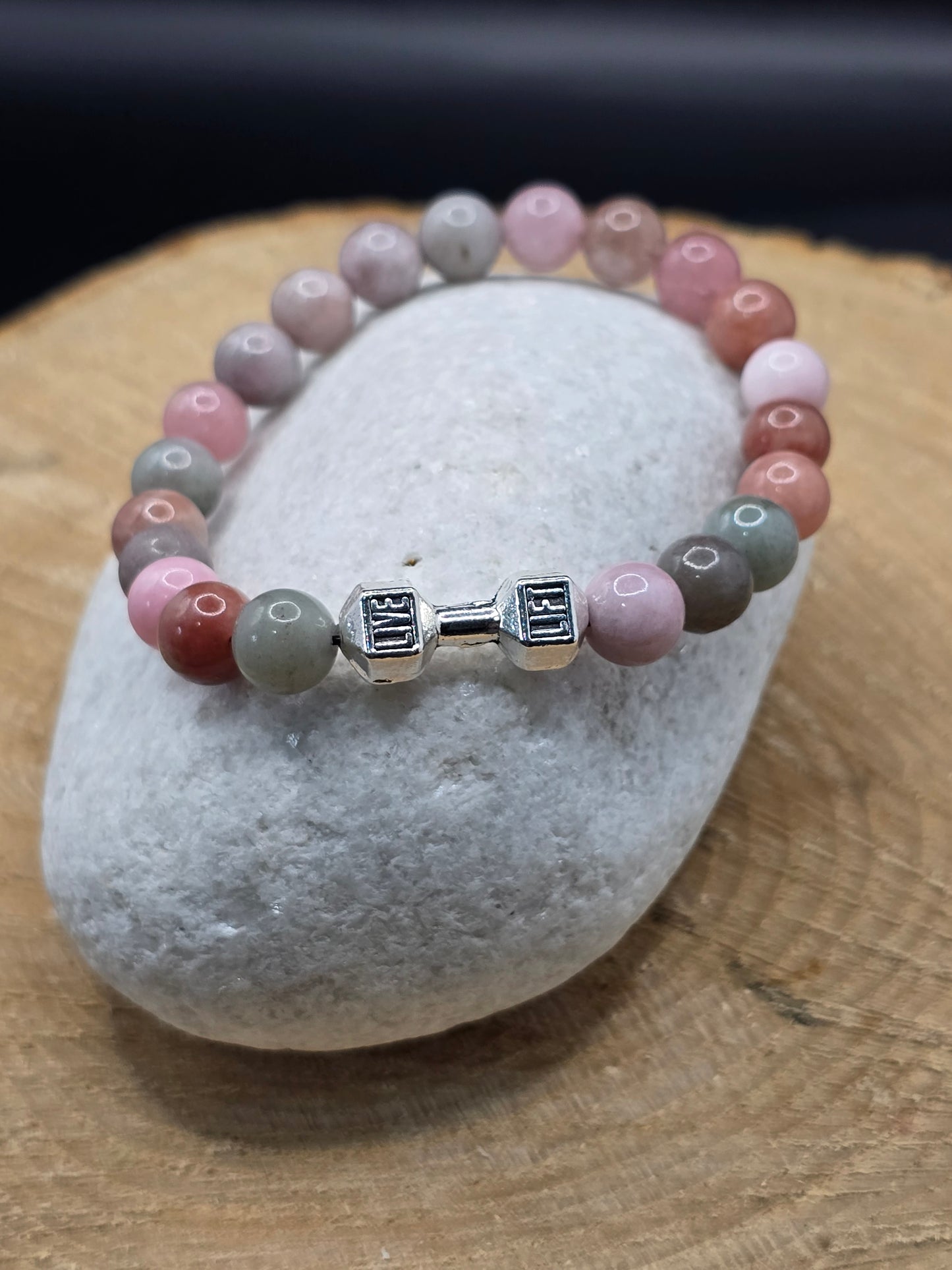 Women's Dumbbell beaded elastic bracelet with Live-Lift slogan