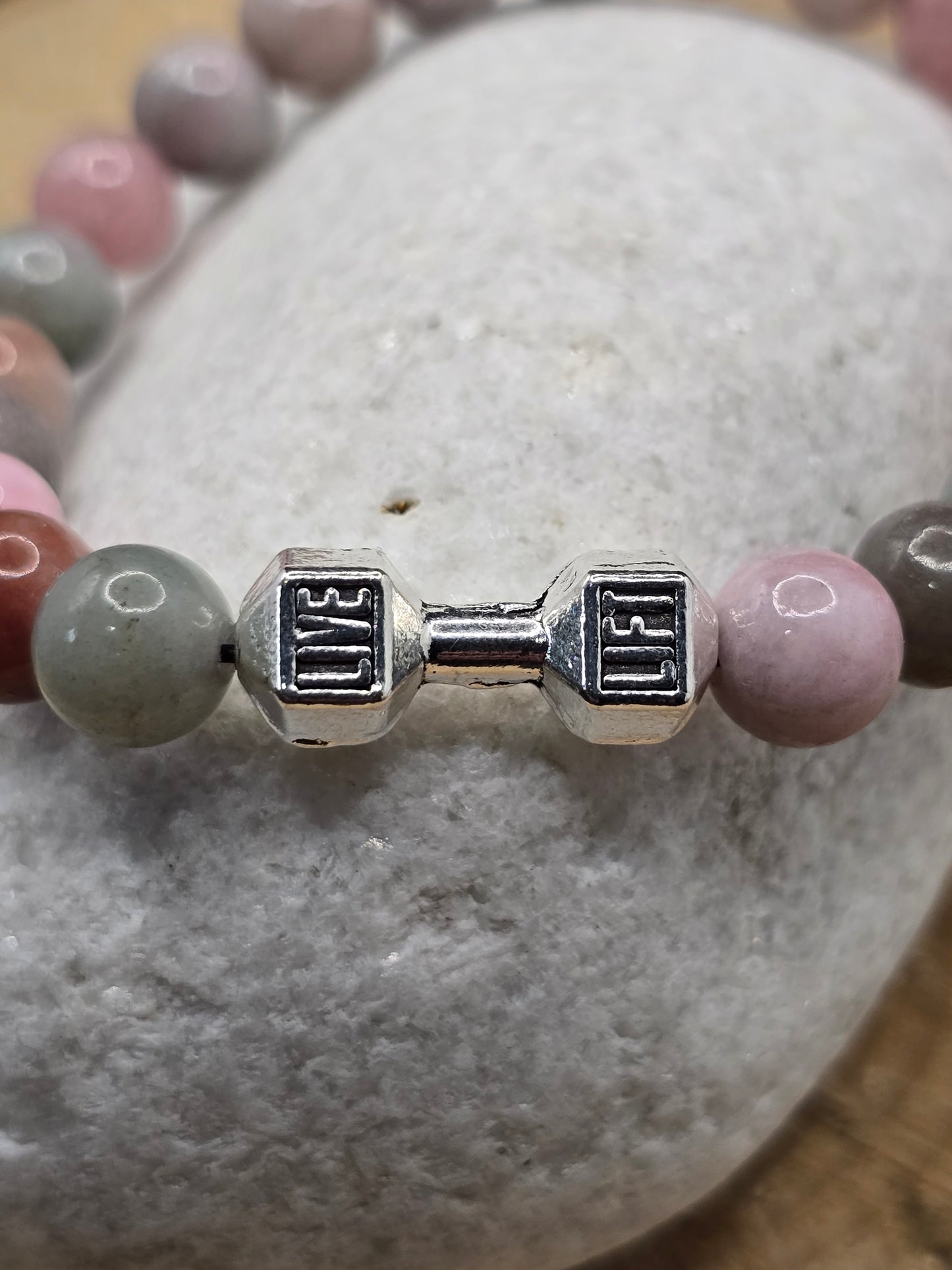 Women's Dumbbell beaded elastic bracelet with Live-Lift slogan