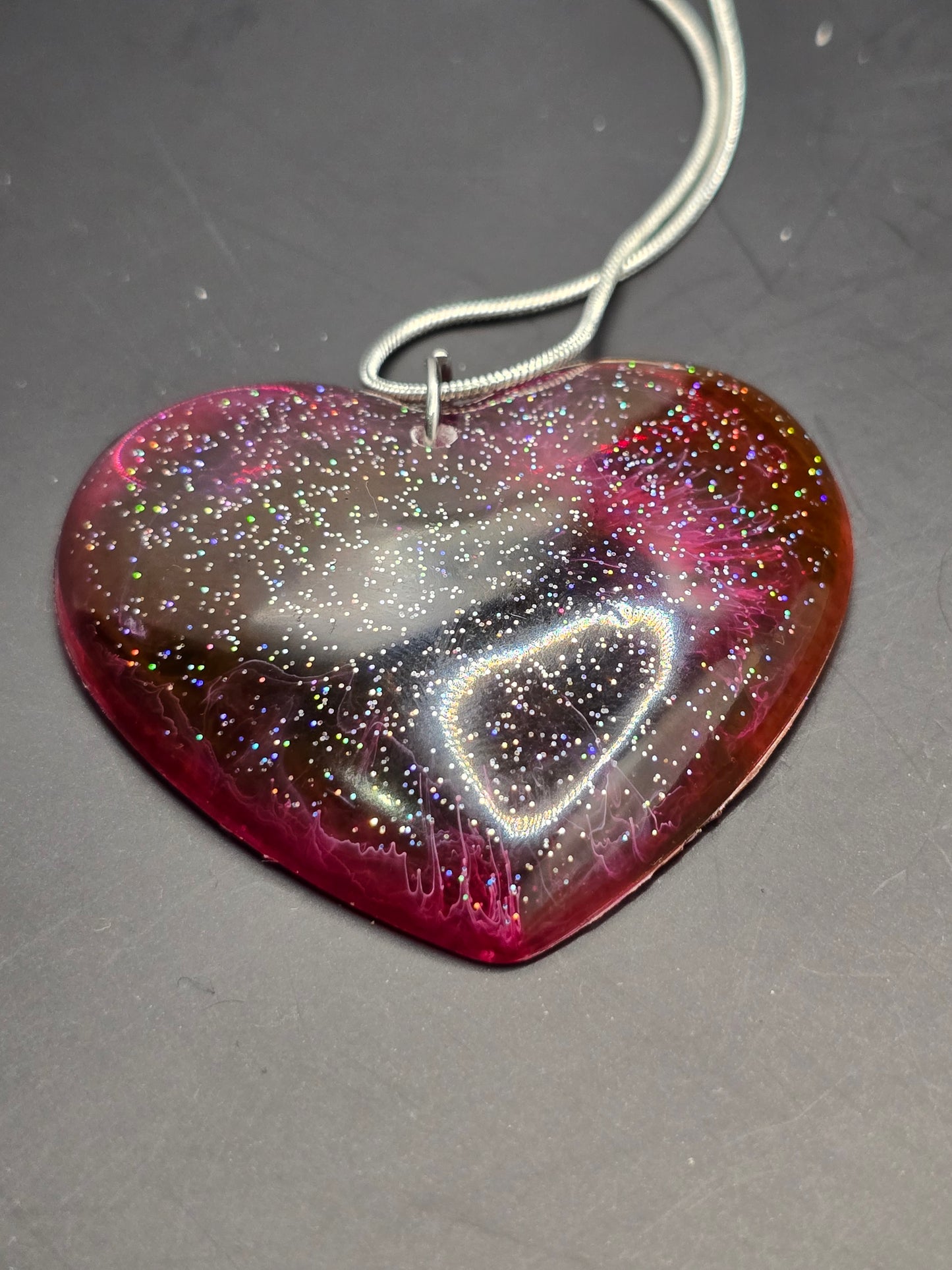 Cosmic Heart Shaped Resin Necklace - Stary effect heart pendant with 45cm snake chain