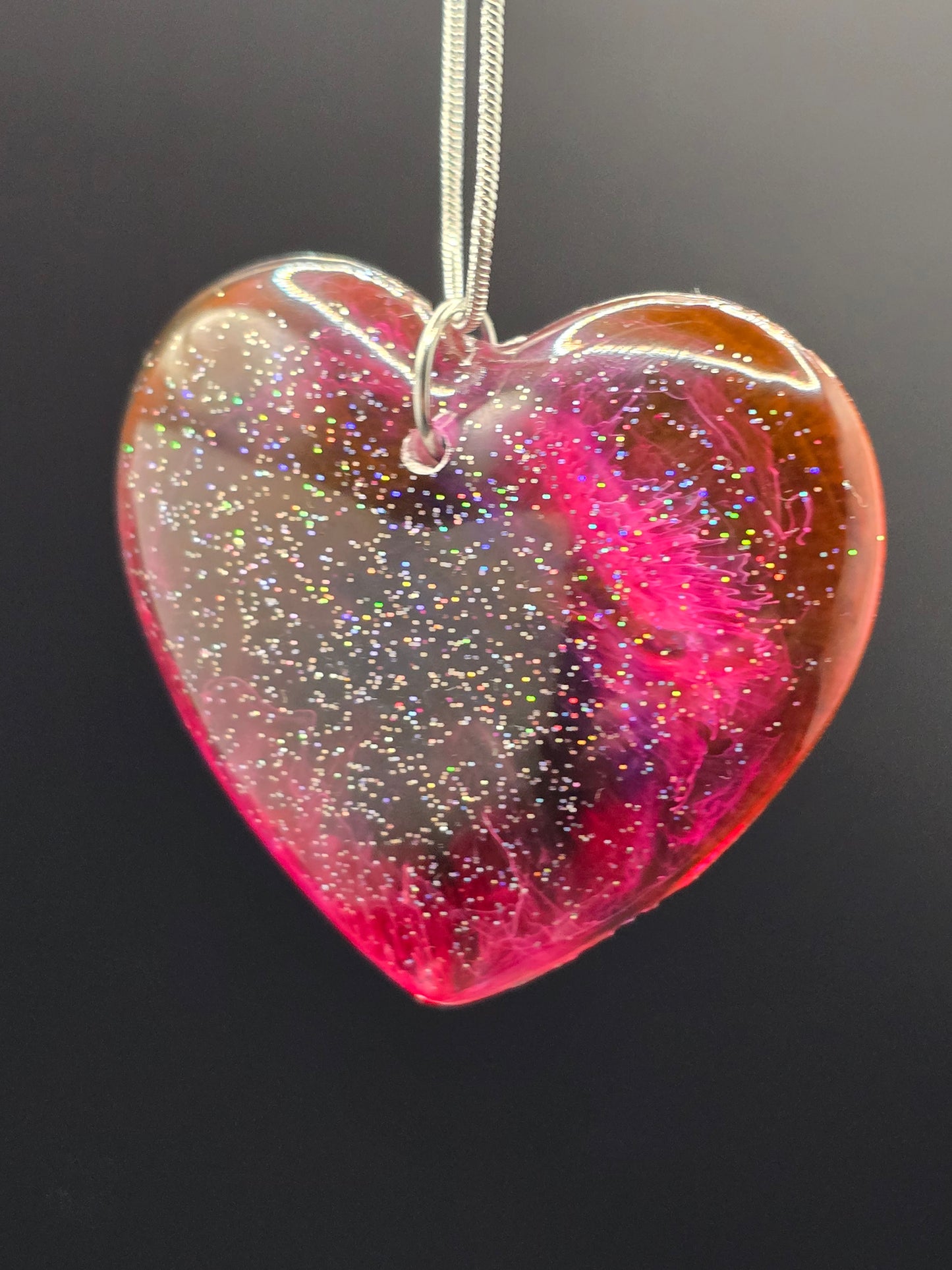 Cosmic Heart Shaped Resin Necklace - Stary effect heart pendant with 45cm snake chain