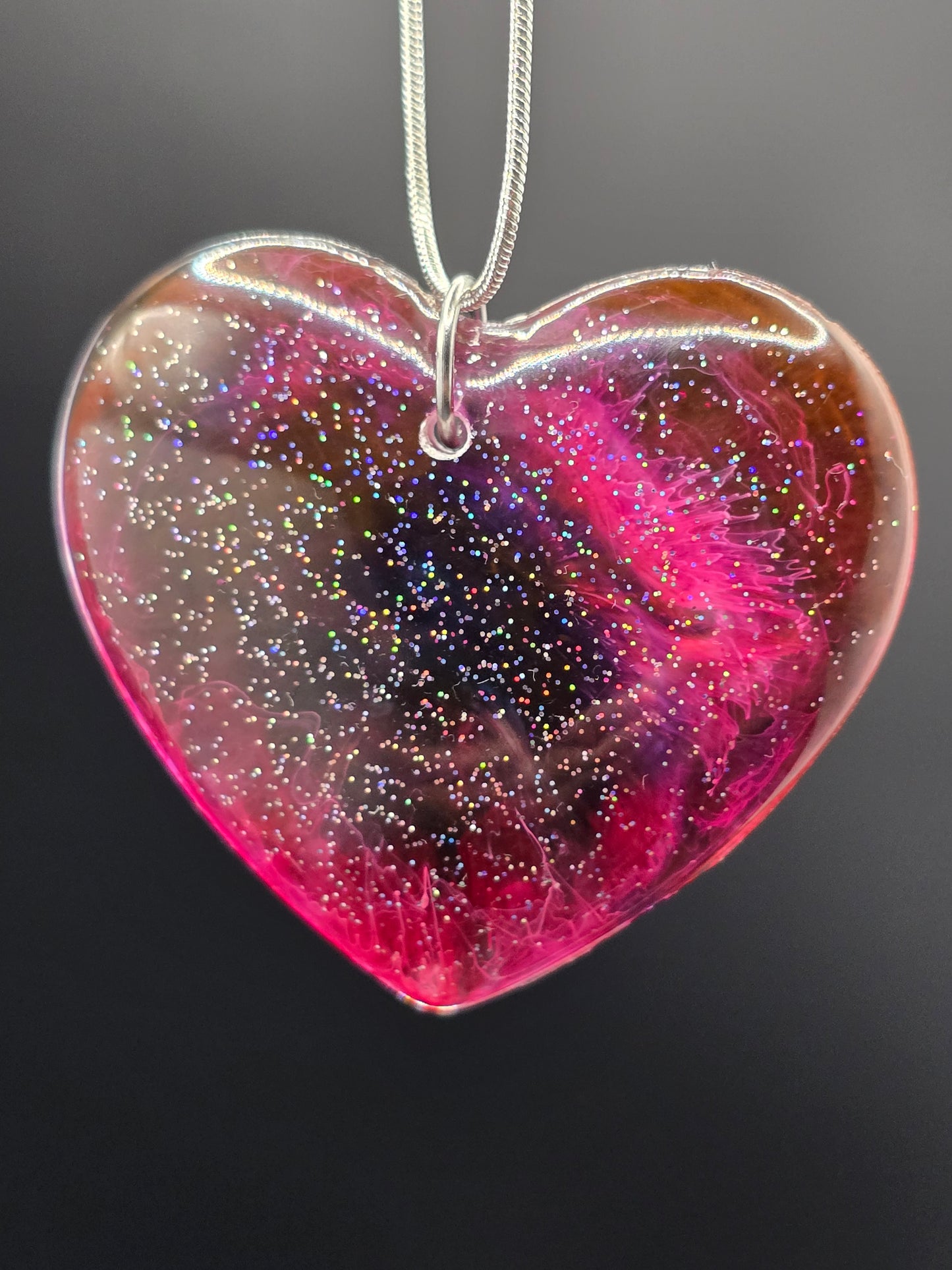 Cosmic Heart Shaped Resin Necklace - Stary effect heart pendant with 45cm snake chain
