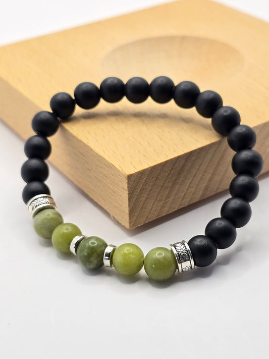 Men's Green and Black Beaded Bracelet - Elasticated band bracelet