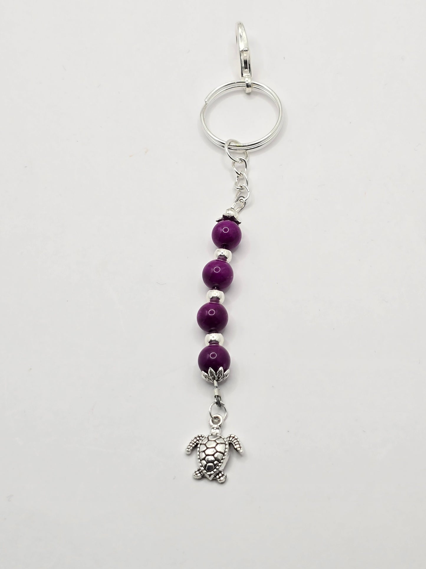 Purple Beaded Sea Turtle Bag Charm / Zipper Charm
