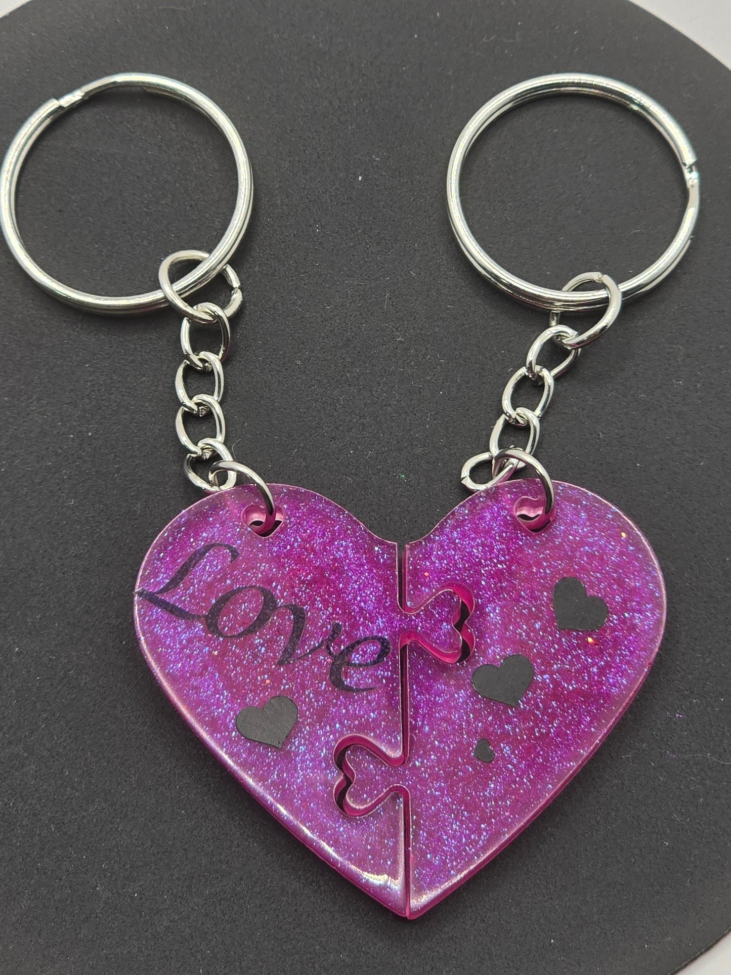 Love heart 2 piece jigsaw resin keyring - Valentines / Best friend gift