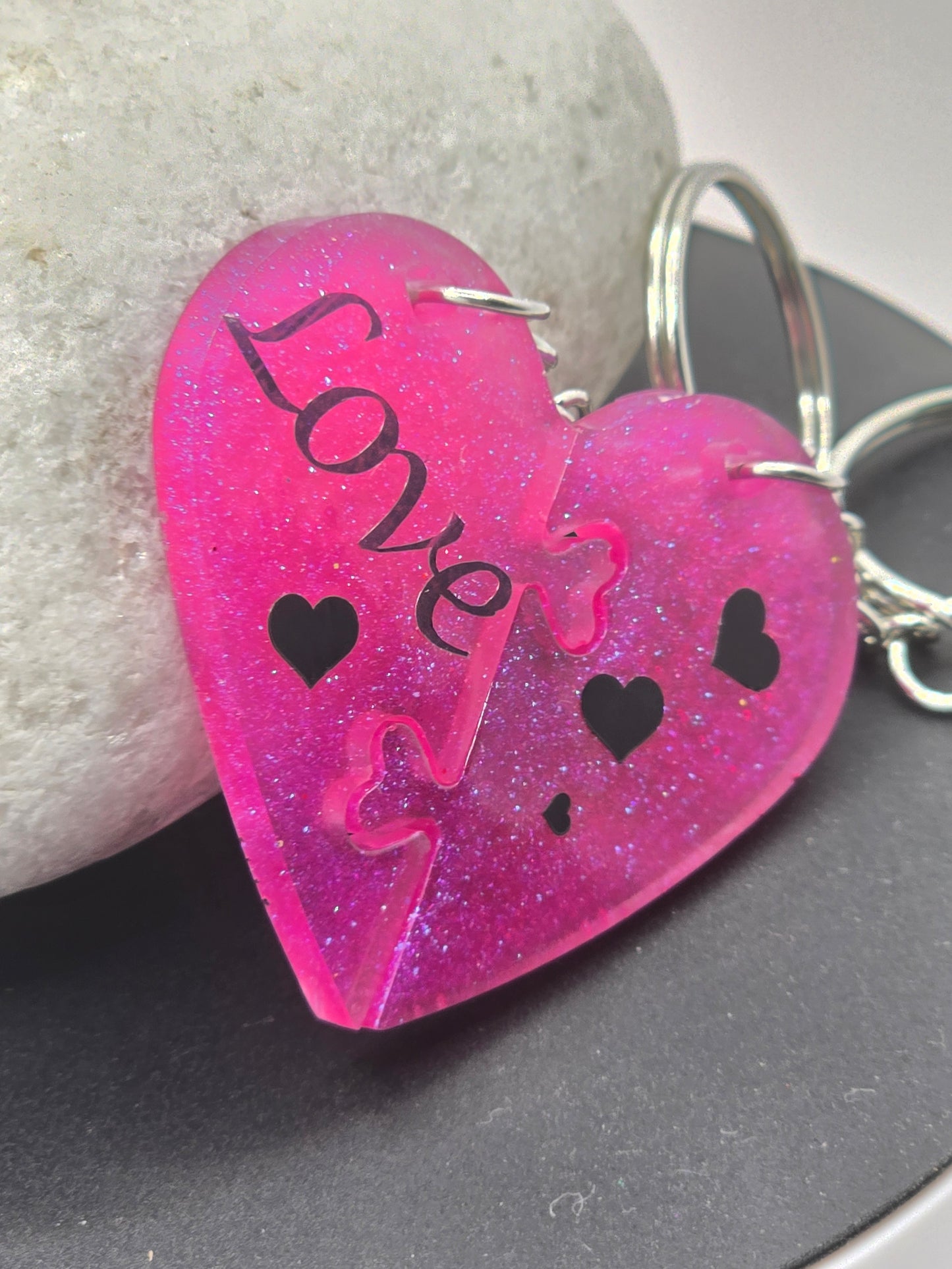 Love heart 2 piece jigsaw resin keyring - Valentines / Best friend gift