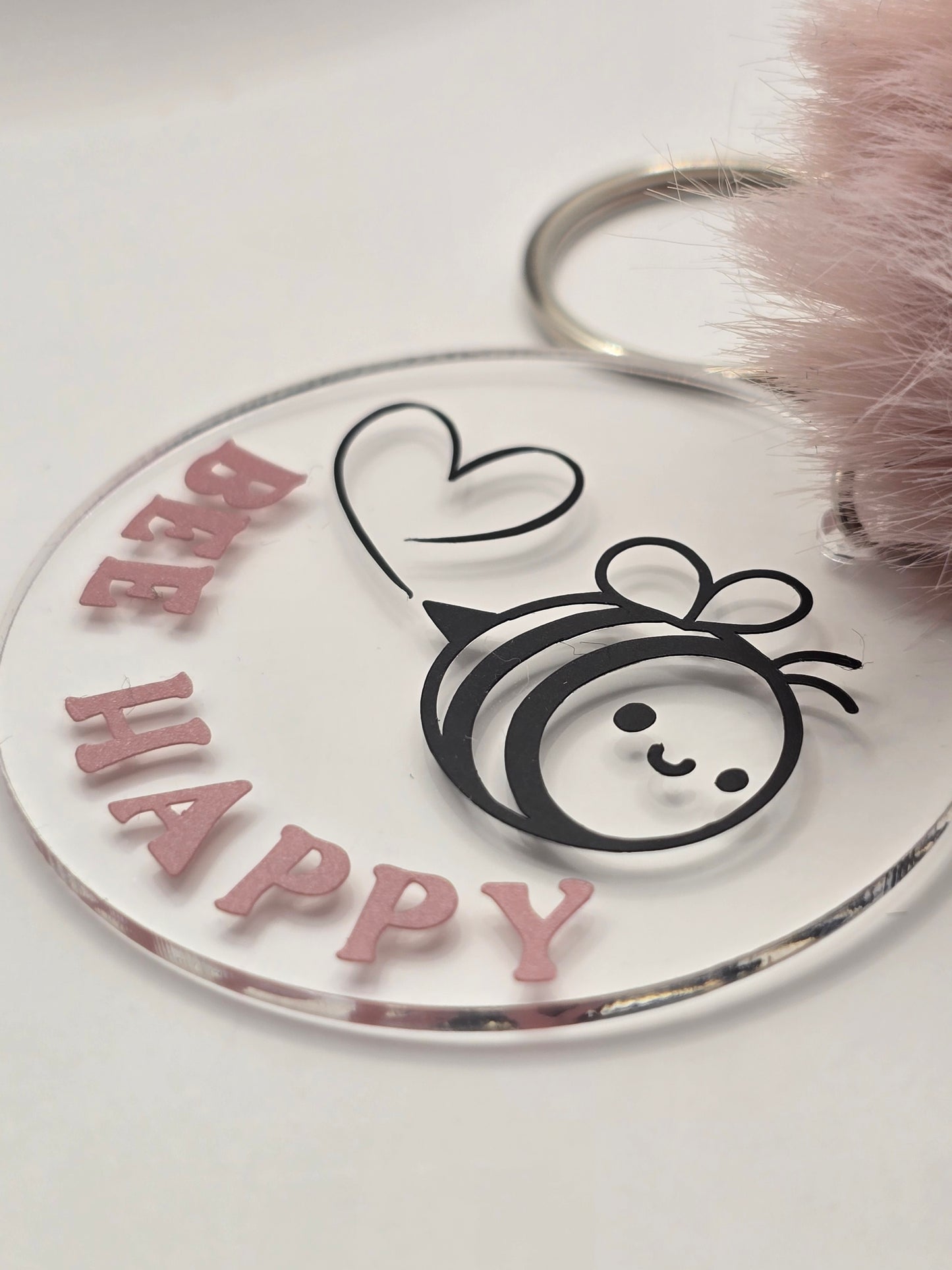 Bee Happy Pom Pom Keyring