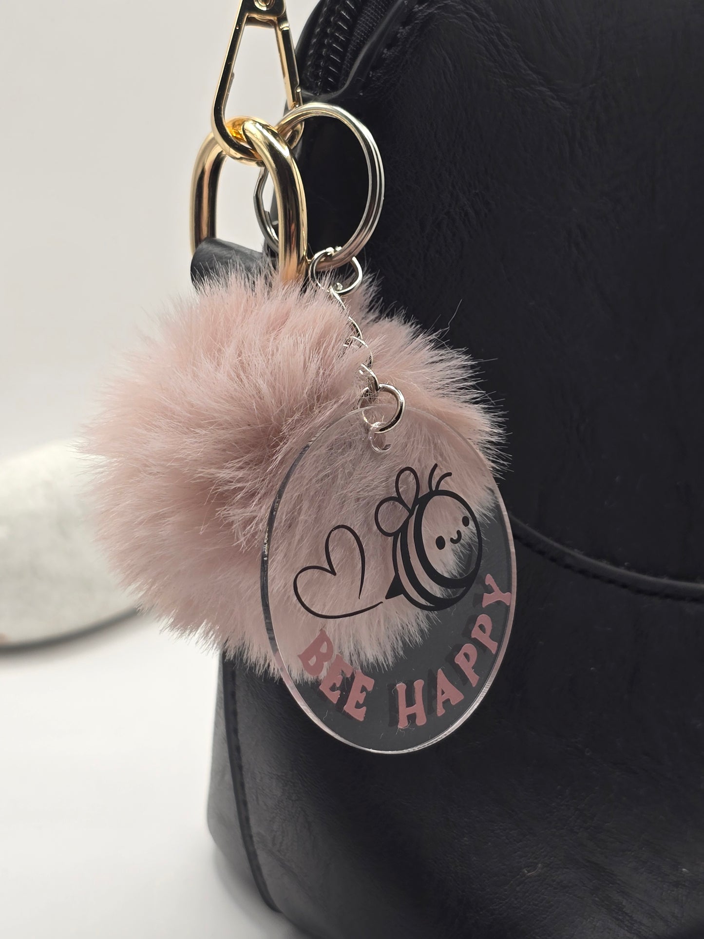 Bee Happy Pom Pom Keyring