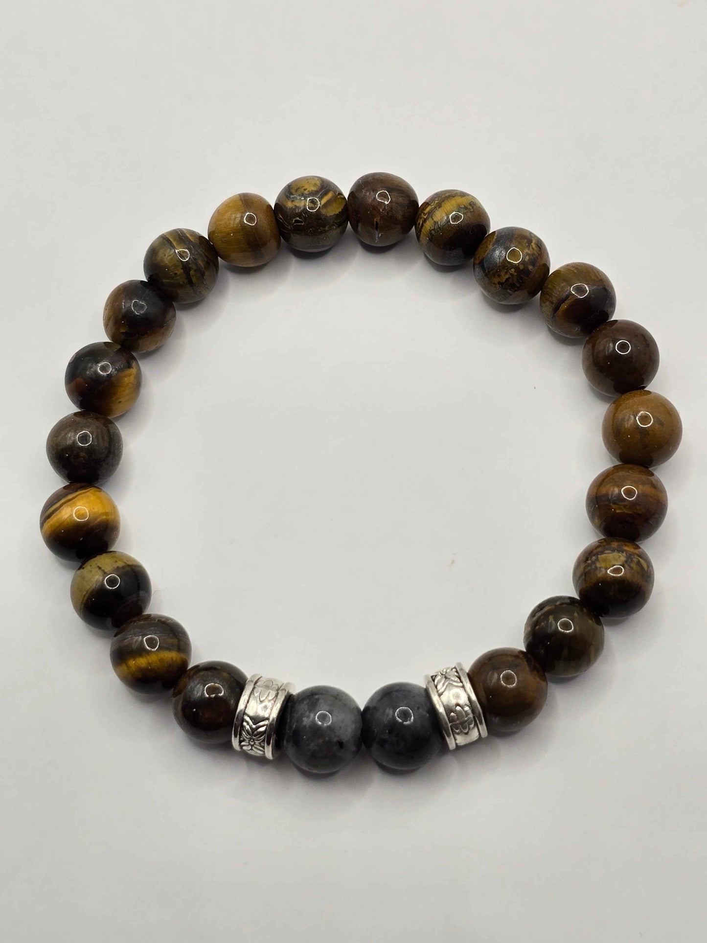 Men's Tigers Eye Bracelet - Brown Beaded Elastic Bracelet