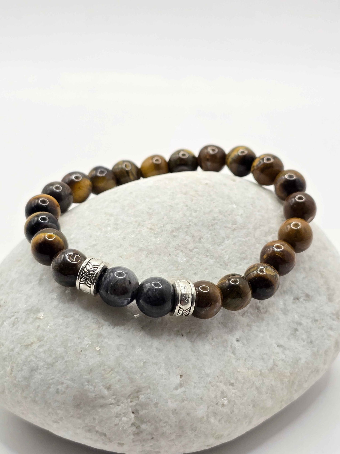 Men's Tigers Eye Bracelet - Brown Beaded Elastic Bracelet
