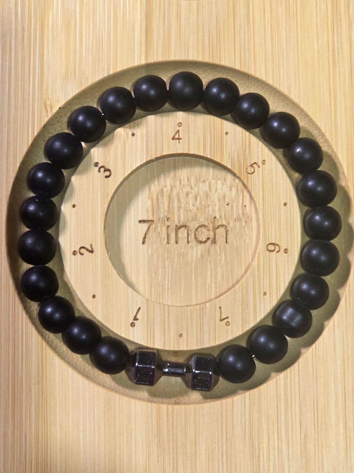 Unisex Black Stone Beaded Dumbbell Bracelet with Live, Lift Slogan