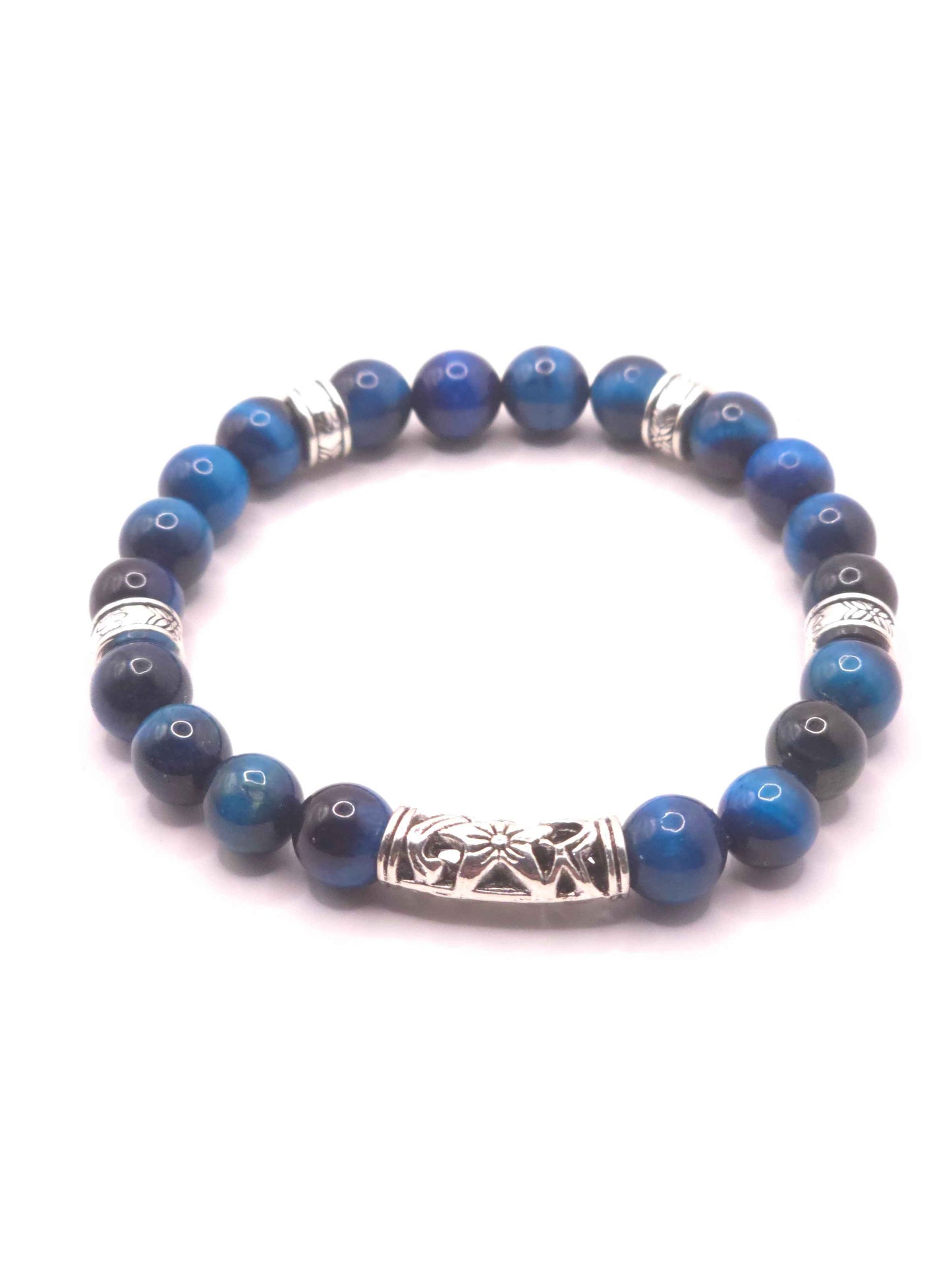 Men's blue glass beaded bracelet - Handmade elastic bracelet
