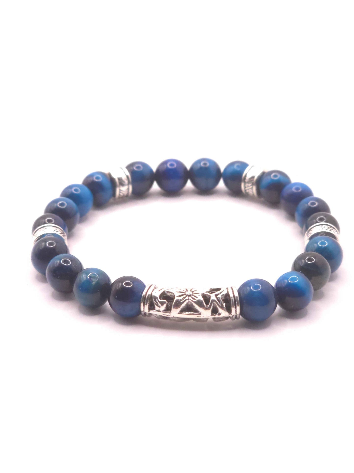 Men's blue glass beaded bracelet - Handmade elastic bracelet