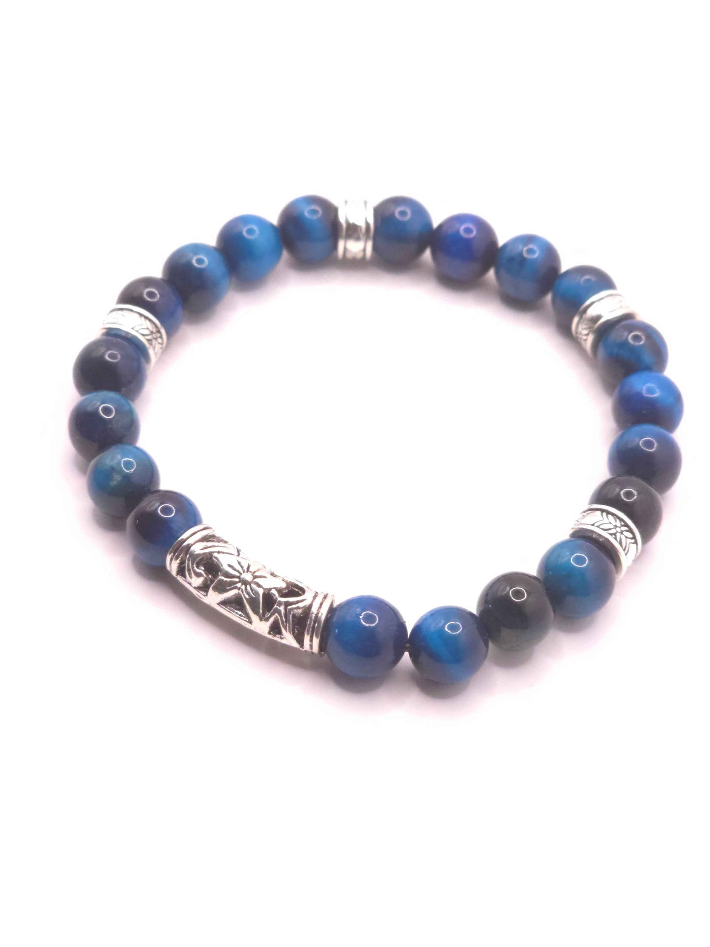 Men's blue glass beaded bracelet - Handmade elastic bracelet