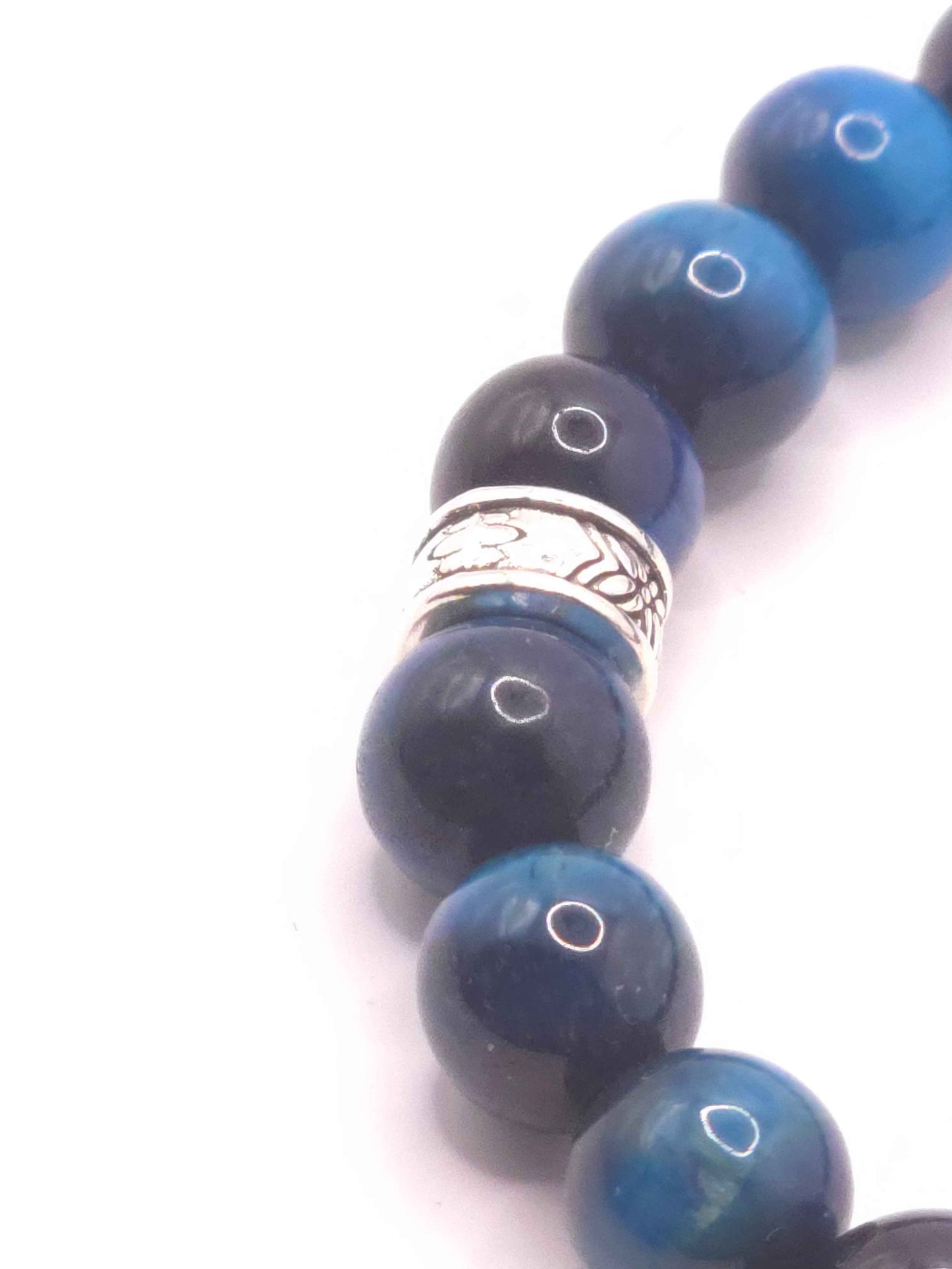 Men's blue glass beaded bracelet - Handmade elastic bracelet