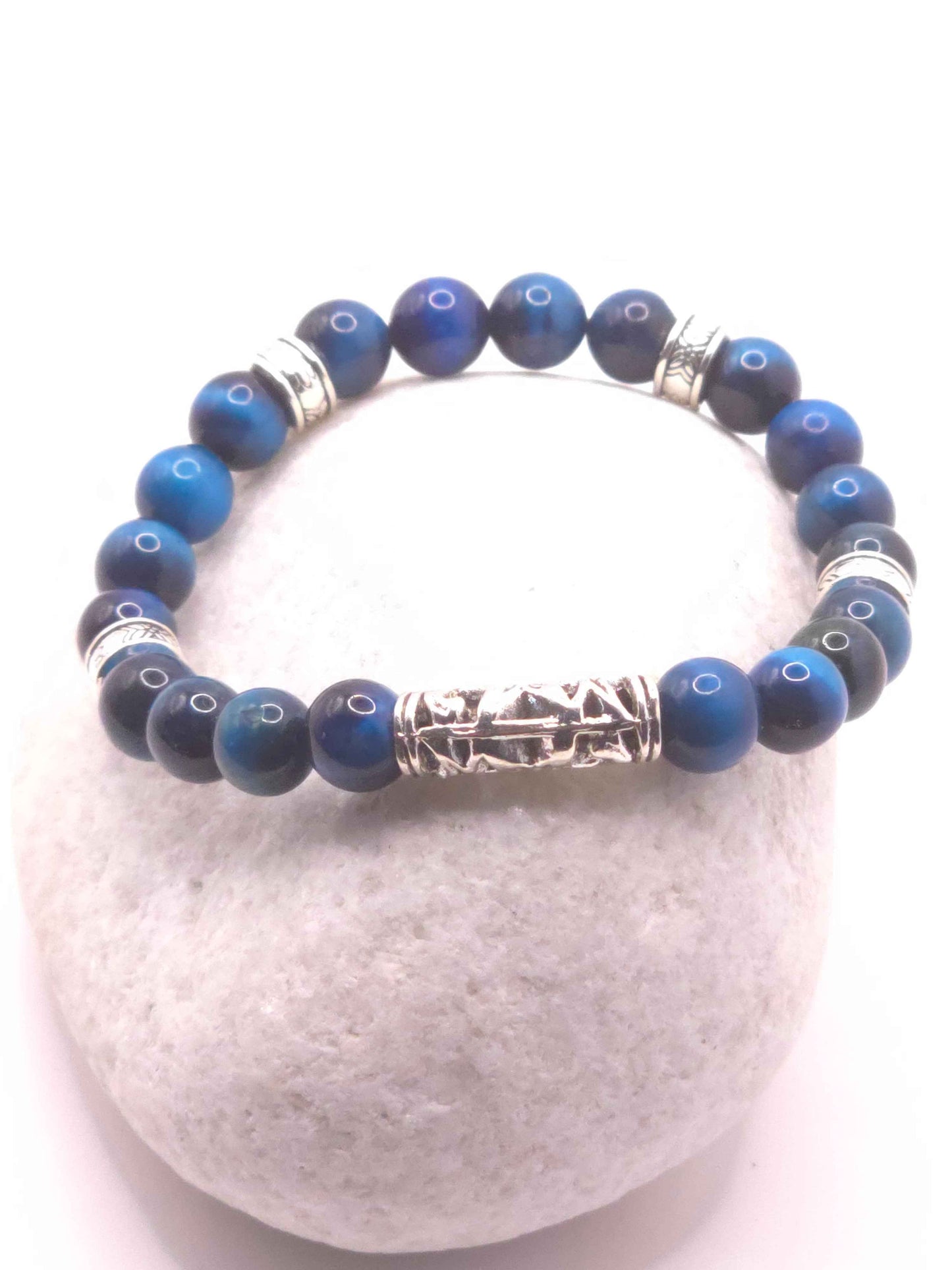 Men's blue glass beaded bracelet - Handmade elastic bracelet