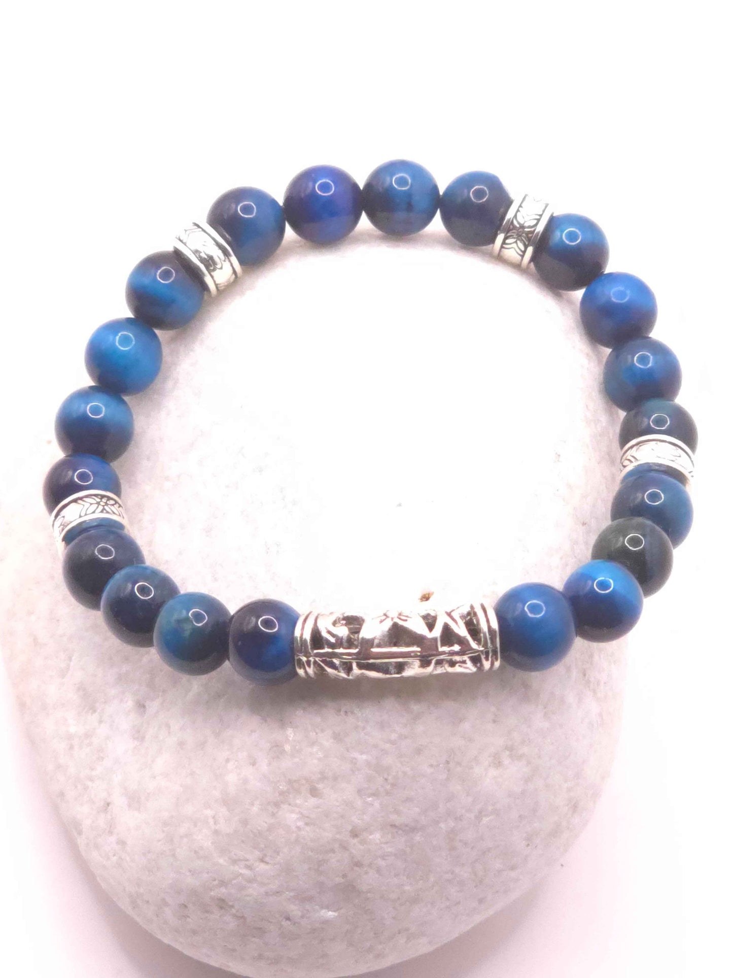Men's blue glass beaded bracelet - Handmade elastic bracelet
