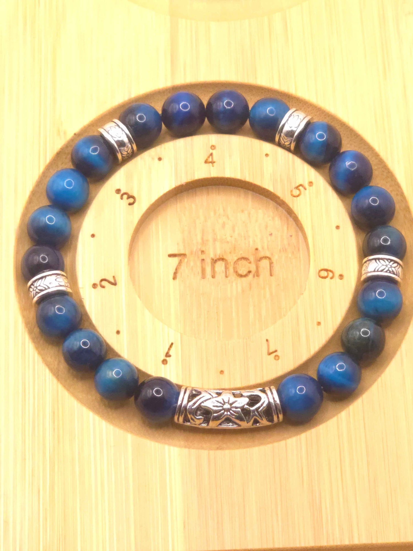 Men's blue glass beaded bracelet - Handmade elastic bracelet