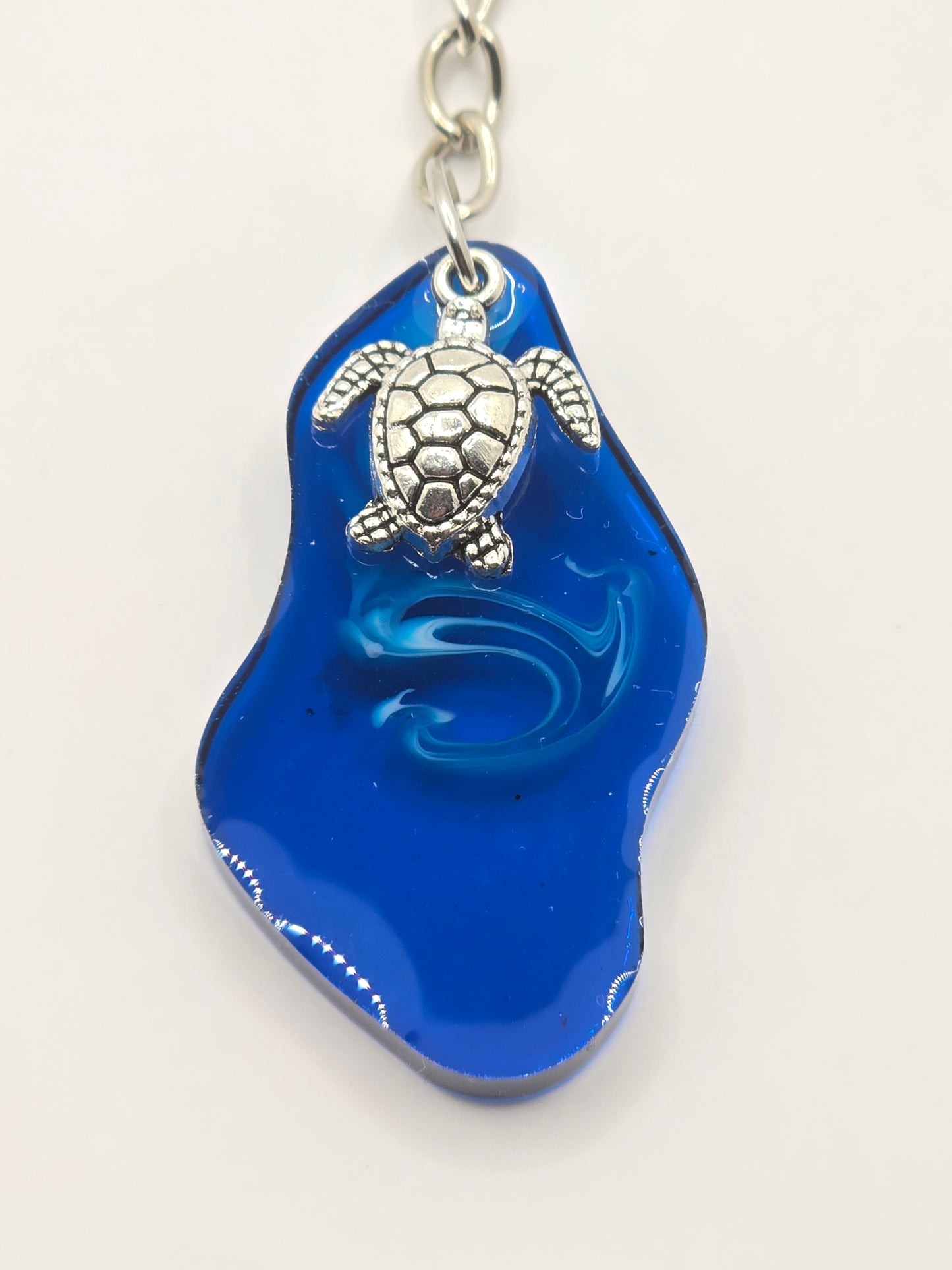 Sea Turtle Resin Keyring - Handmade Ocean scene blue resin accessory