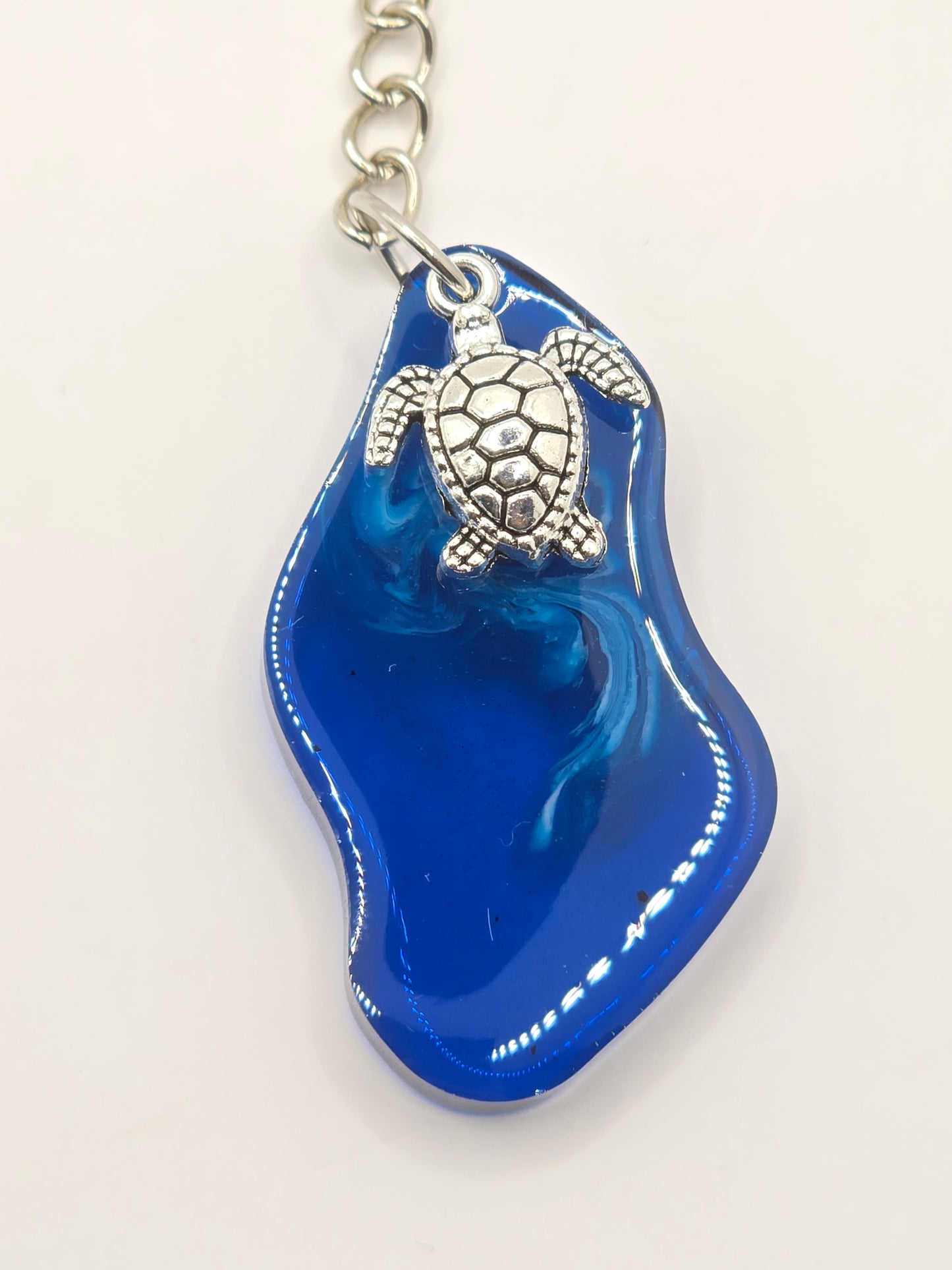 Sea Turtle Resin Keyring - Handmade Ocean scene blue resin accessory
