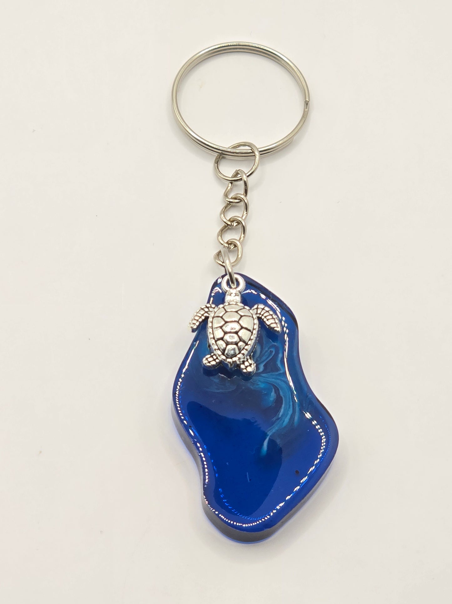 Sea Turtle Resin Keyring - Handmade Ocean scene blue resin accessory