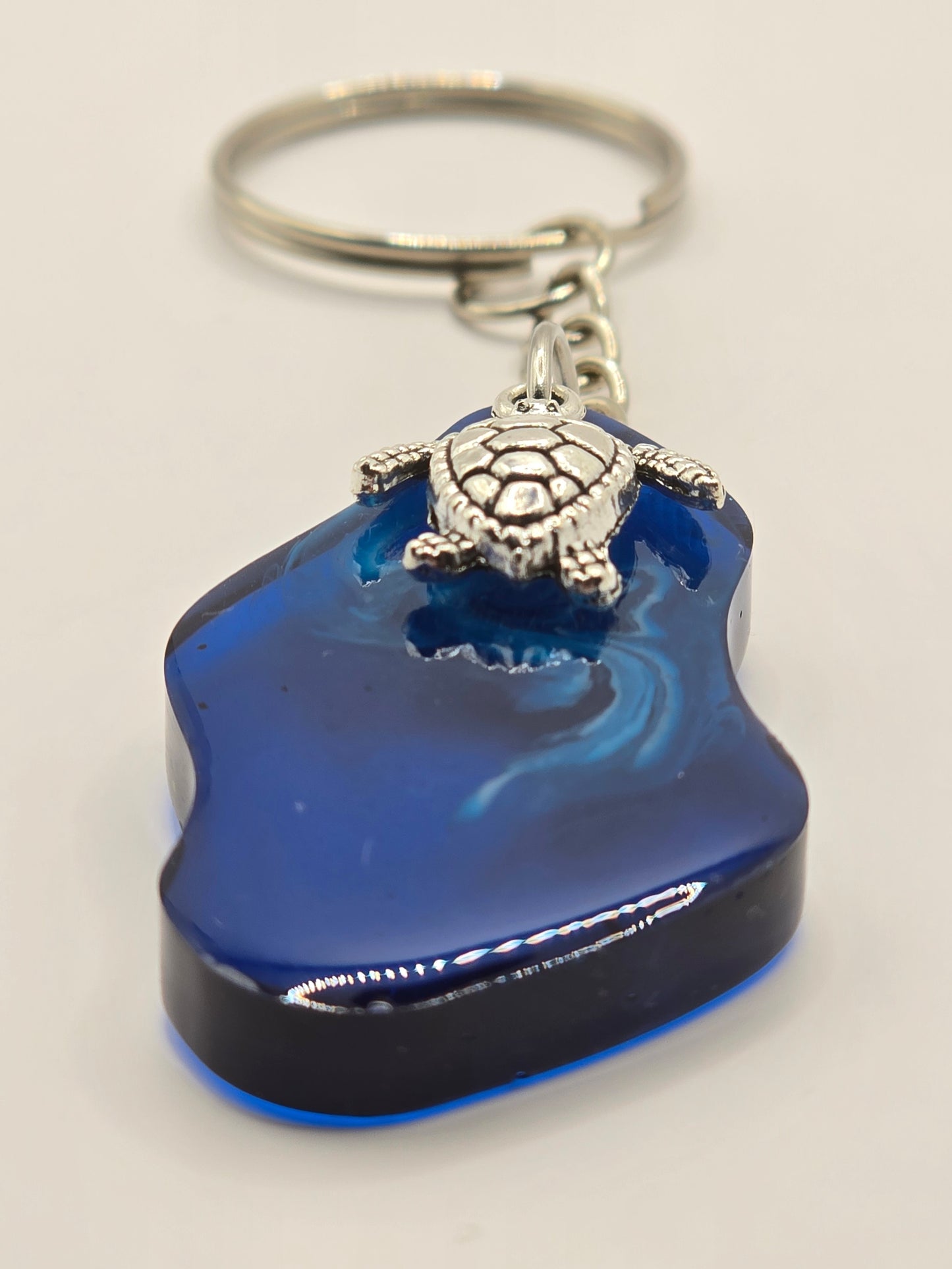 Sea Turtle Resin Keyring - Handmade Ocean scene blue resin accessory