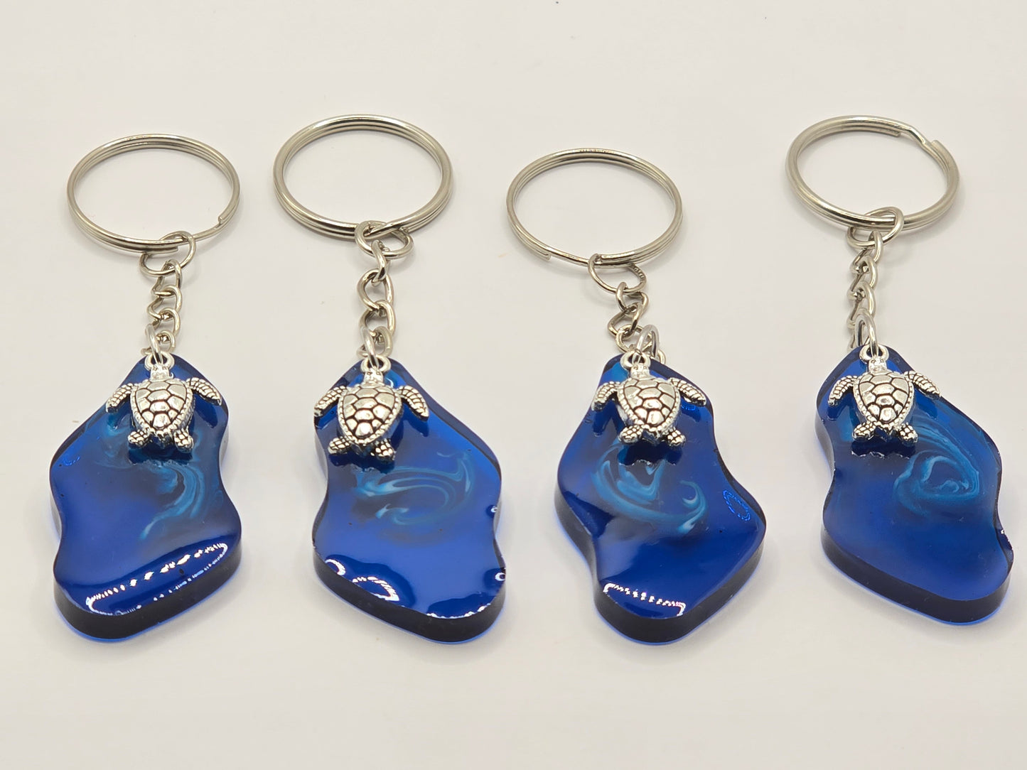 Sea Turtle Resin Keyring - Handmade Ocean scene blue resin accessory